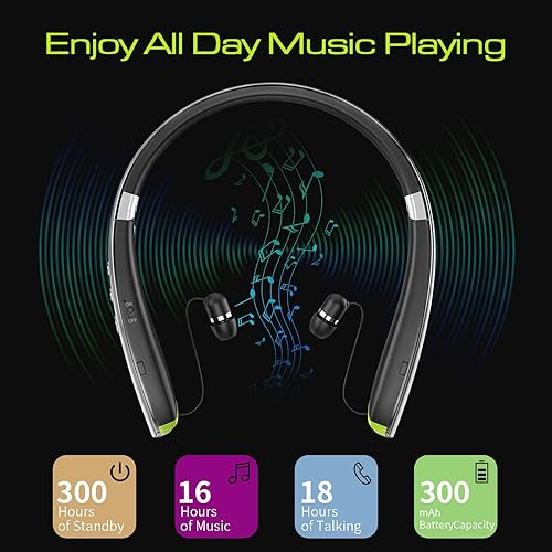 Miniatura 3 de Auriculares Bluetooth, auriculares Bluetooth con banda para el cuello mejorados 2025 con auriculares retráctiles, auriculares estéreo con