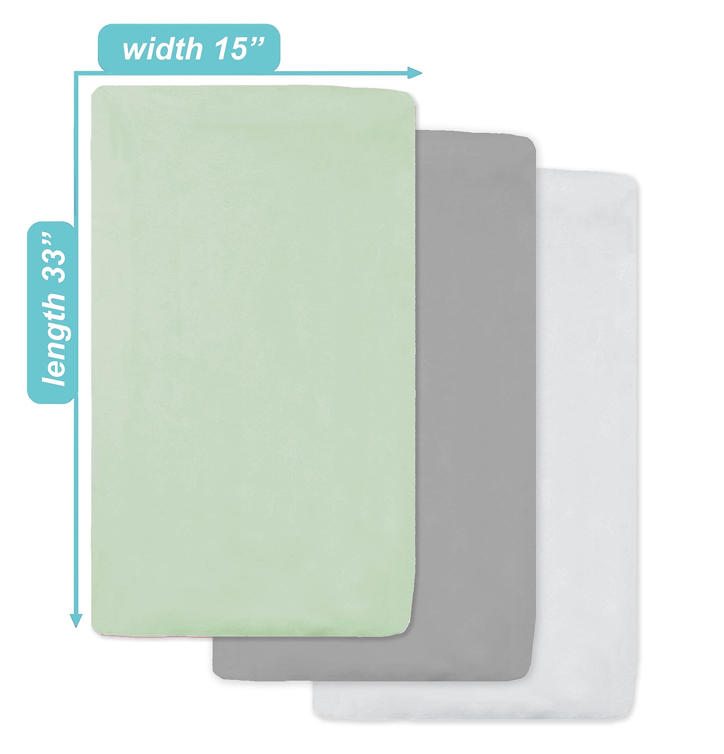 American Baby Company Sábana Bajera Ajustable de 15 x 33 Pulgadas, 100% algodón Natural, apio, Gris/Blanco, Suave Transpirable, para niños y niñas, Paquete de 3