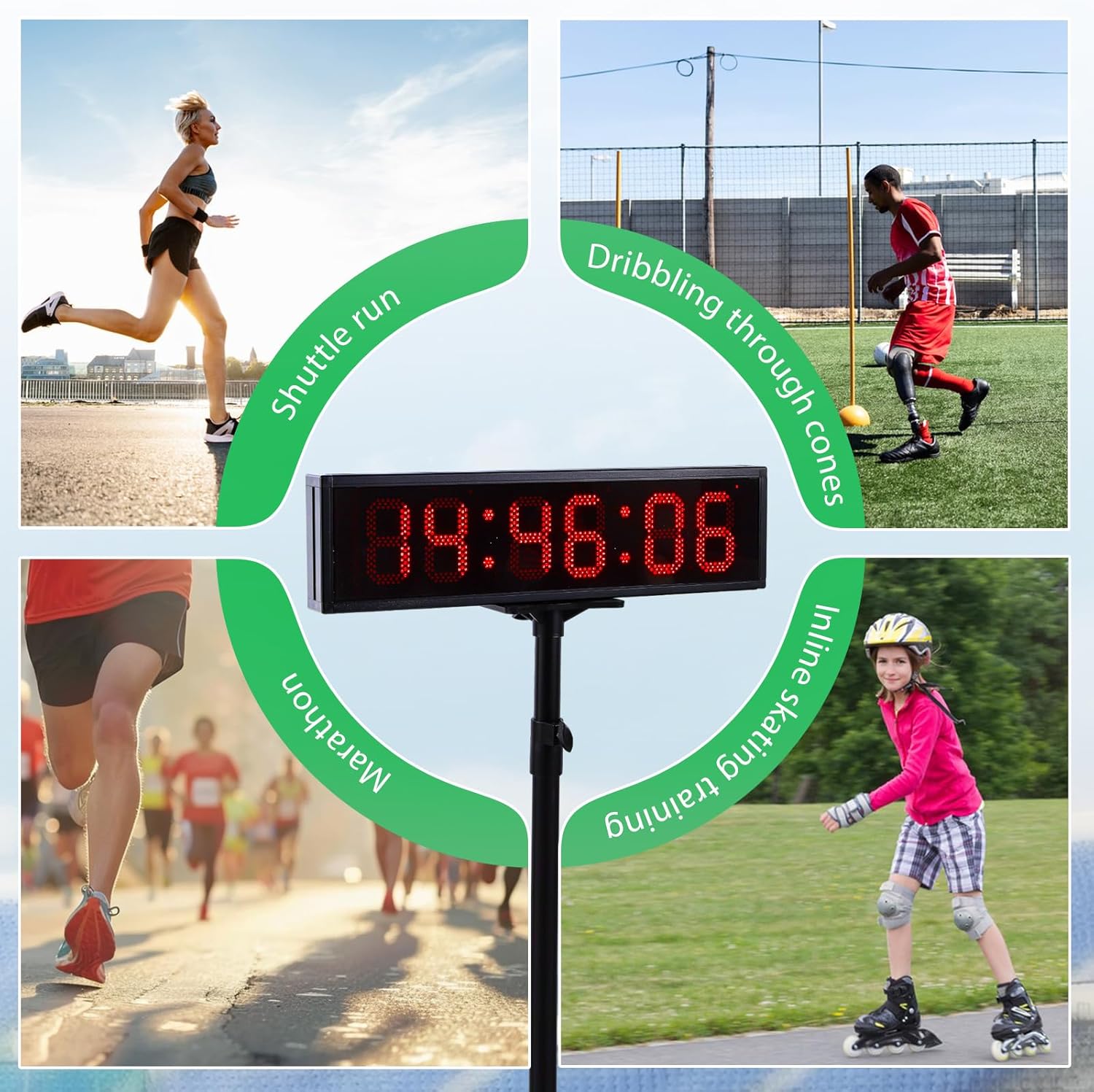 6.4FT High LED Large Timer 30" Race Clock with Tripod Cordless Countdown/up Clock Stopwatch with IR Remote Control for Sports Race, Running Events, Marathon