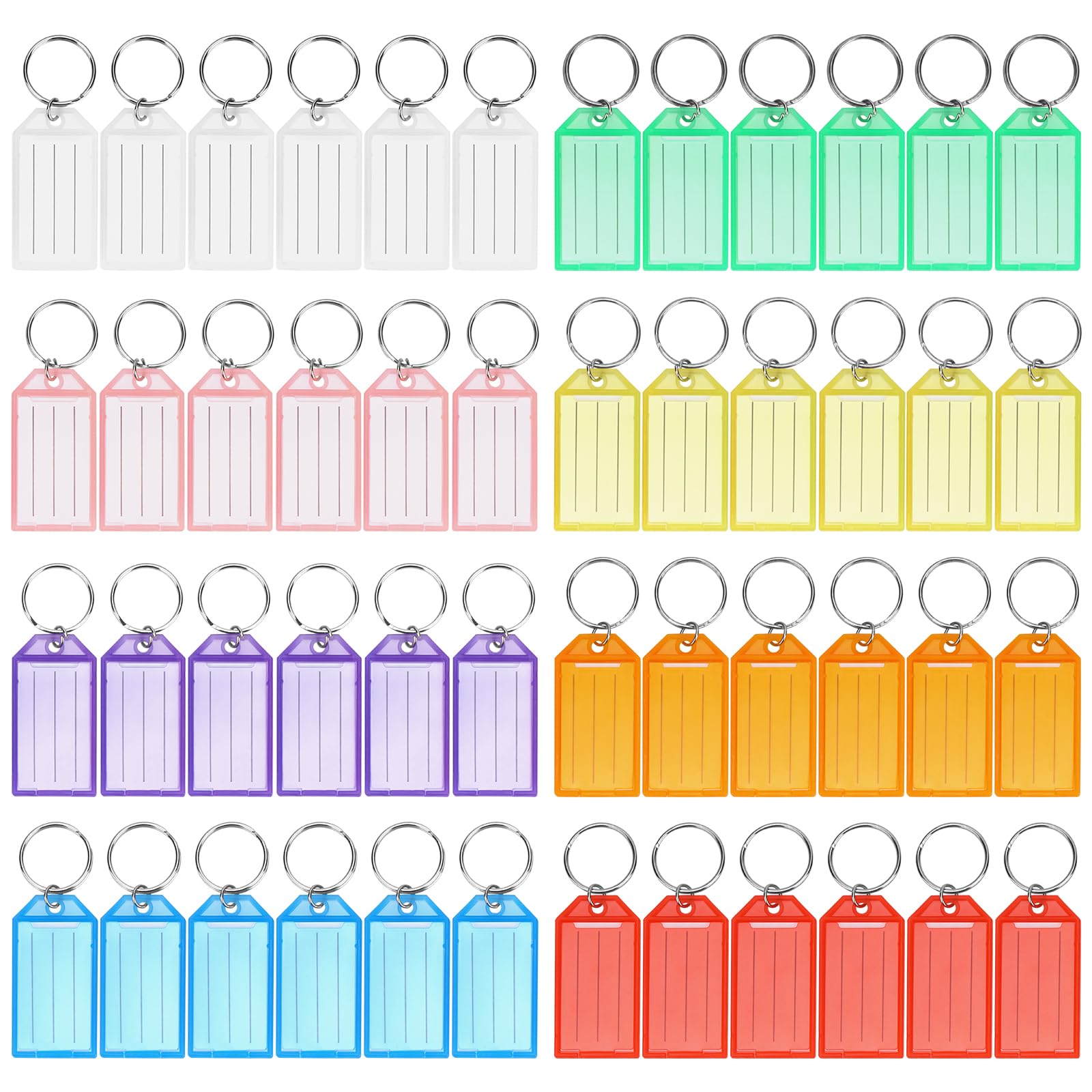 Cuttte 48 Pack Plastic Key Tags, Key Labels with Ring and Label Window, 8 Colors