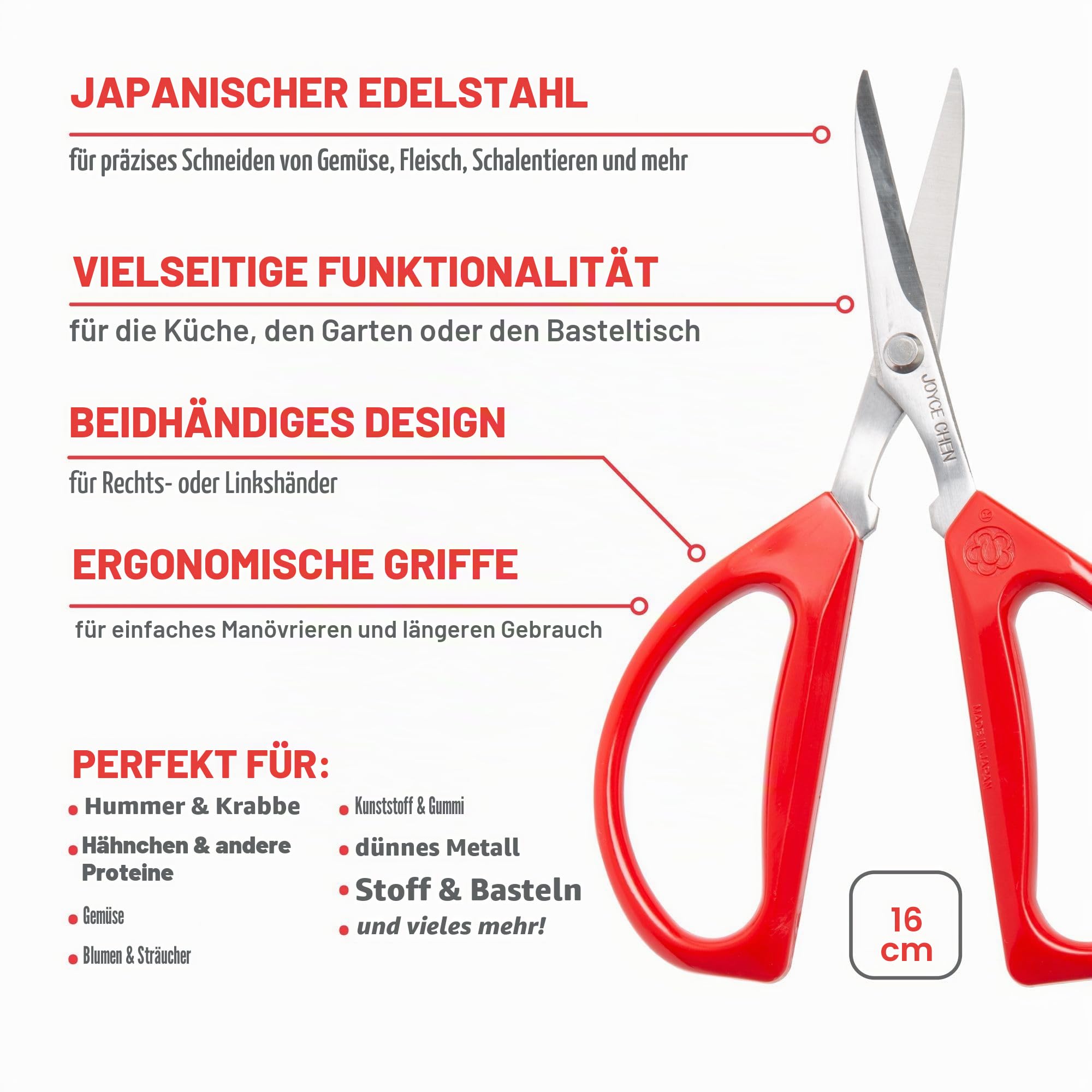 Joyce Chen Original Unlimited Küchenschere, Allzweck-Küchenschere mit komfortablen Griffen, Rot, 2 Stück