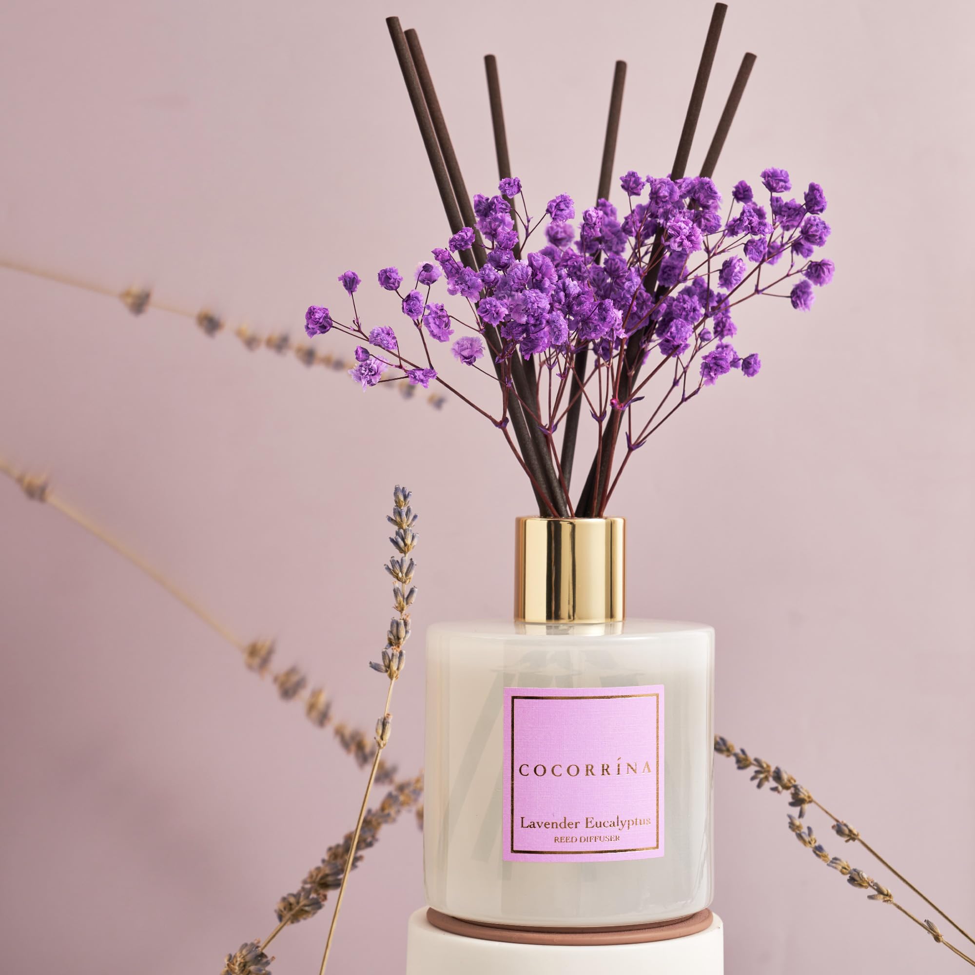 Cocorrína Set di diffusori a bastoncini, 200 ml, diffusore di eucalipto alla lavanda con 8 bastoncini di profumo per la casa, per camera da letto, bagno, soggiorno, casa e ufficio
