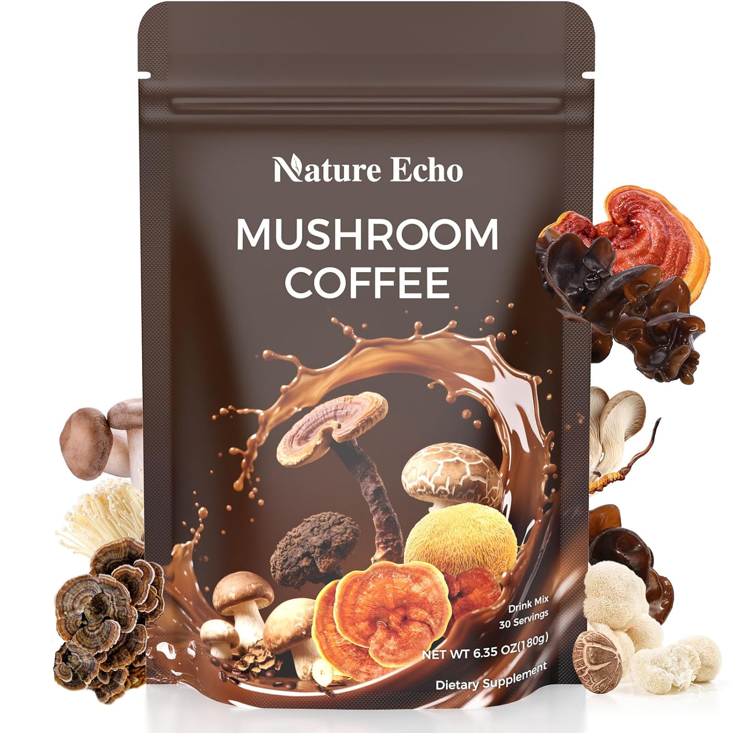 Mushroom Coffee 11 in 1 Mushrooms with Ashwagandha, Lion's Mane, Reishi, Cordyceps, Shiitake, King Oyster & Turkey Tail,Instant Coffee Powder for Boosts, Energy, Focus & Immunity Support(30 Servings)