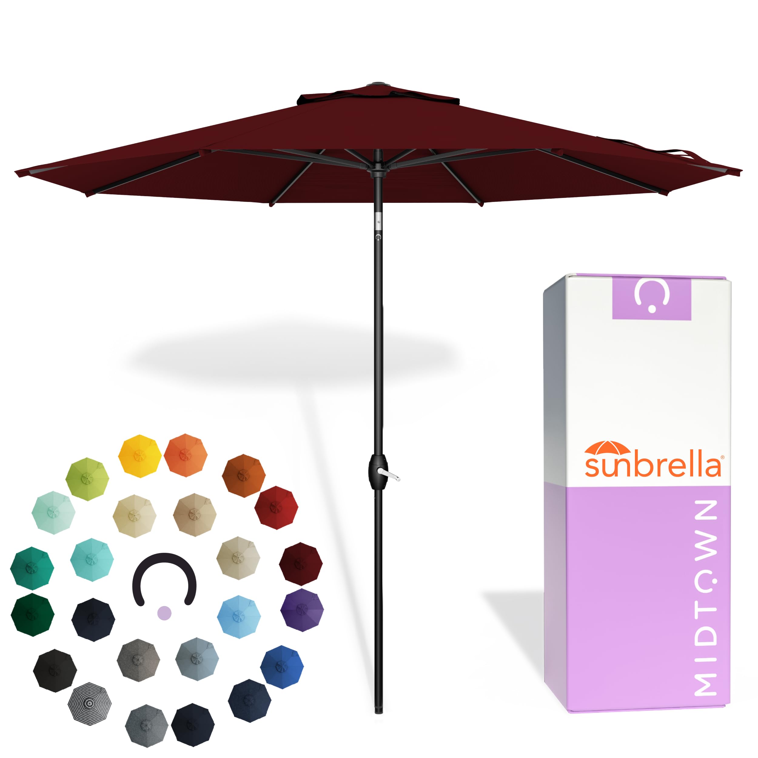 Midtown Umbrellas - The Lean 9 Ft Patio Umbrella with Fade-Resistant Sunbrella Fabric, Auto-Tilt Aluminum Frame and 8 Reinforced Ribs for Deck, Pool &