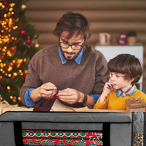 Miniatura 7 de ProPik Bolsa de almacenamiento de papel de regalo con bolsillo y asas, incluye lazo para colgar, material resistente con ventana transparente de 47