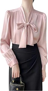 Blusa de Gasa para Mujer, Elegante, de Primavera y Verano, con Mangas largas, Color Rosa, XL