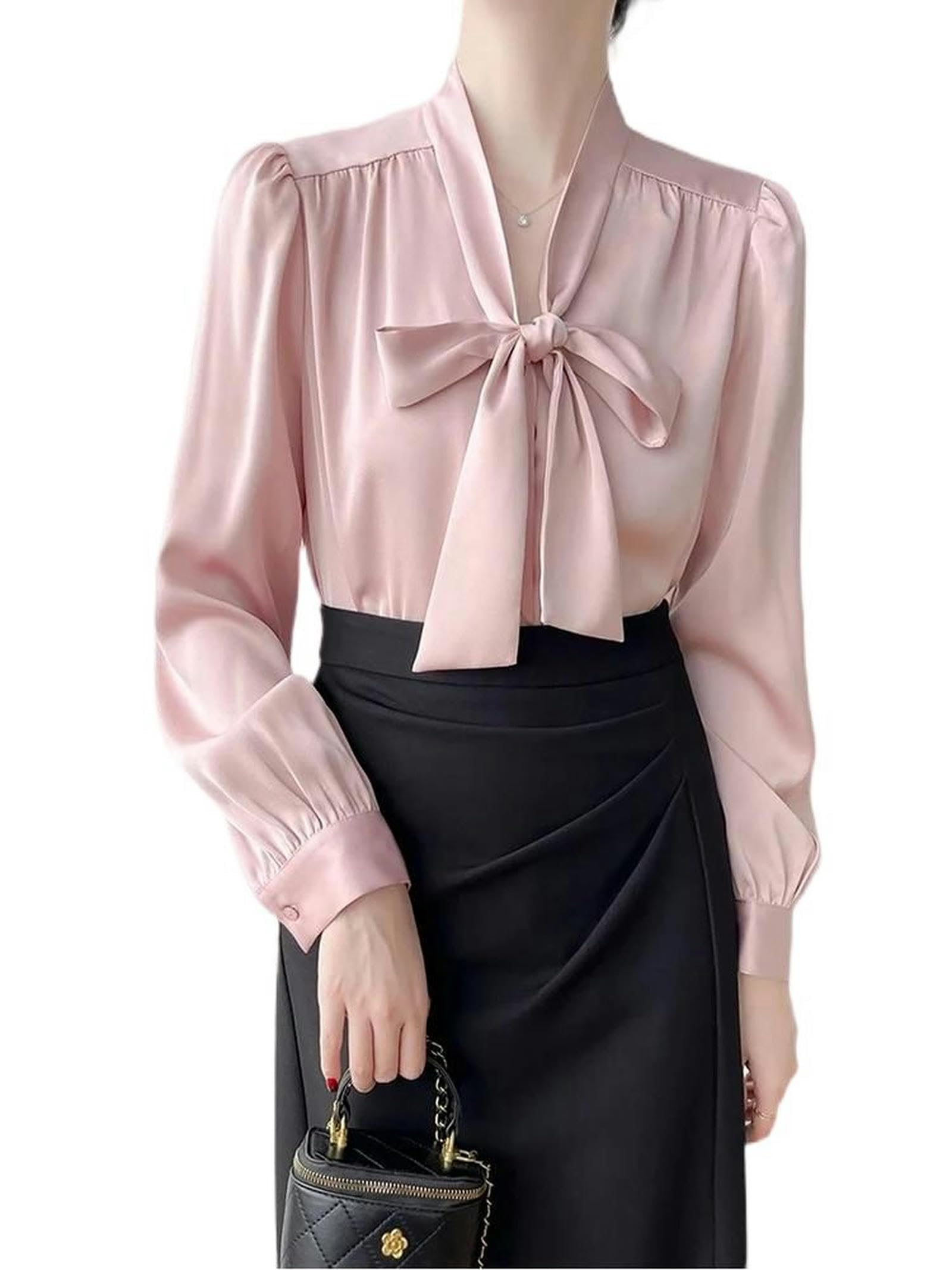 Blusa de gasa ligera para disimular calor camisa rosa manga larga XL corte holgado mujer