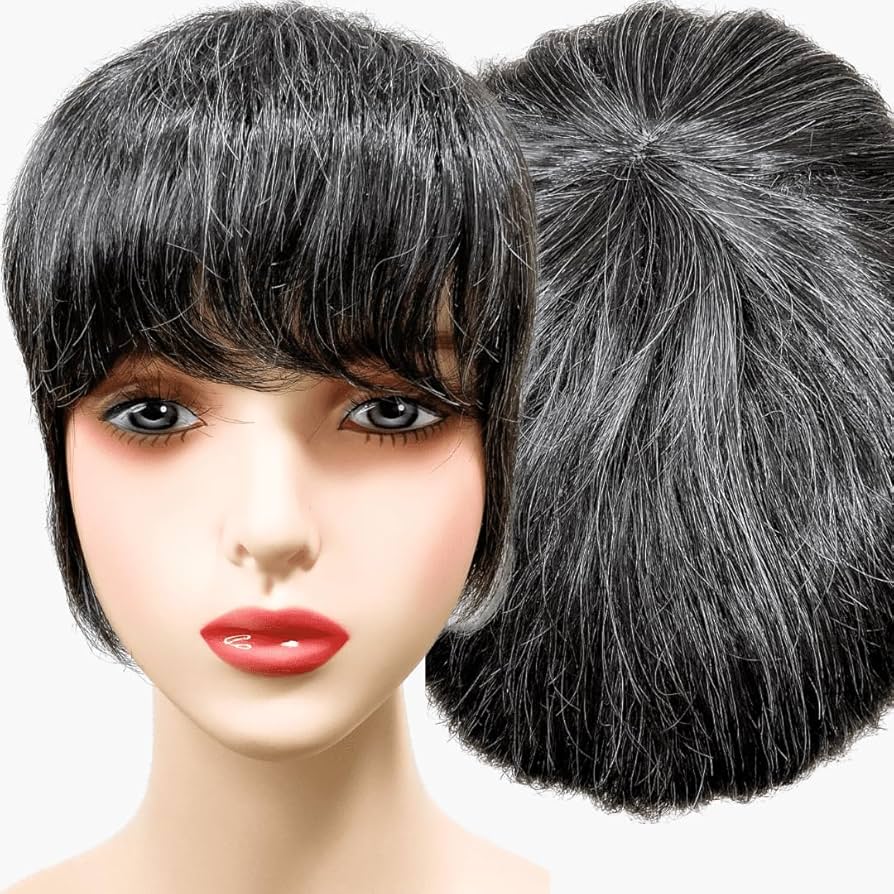 白髪ウィッグ 前髪カット 白髪かつら 部分ウィッグ ヘアピース ポイントウィッグ 前髪ウィッグ 部分ウィッグ つむじ付き ポイントウィッグ 前髪