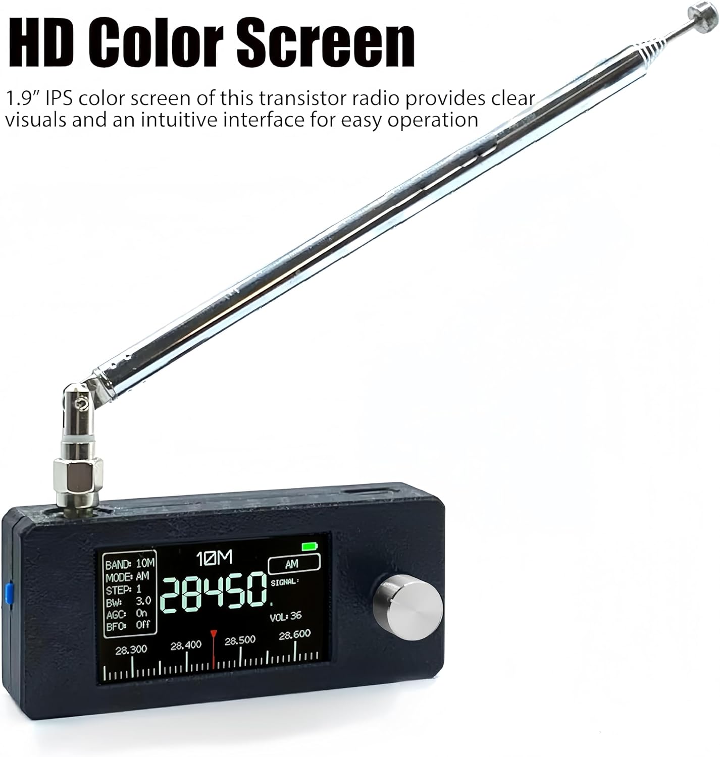 Si4732 Mini Radio, Portable 0.5-108MHz Shortwave Radio Receiver, AM/FM/LSB/USB Full Band Pocket Radios, with 1.9 Inch IPS Color Screen, Built-in Loop Antenna & Headphone Amplifier