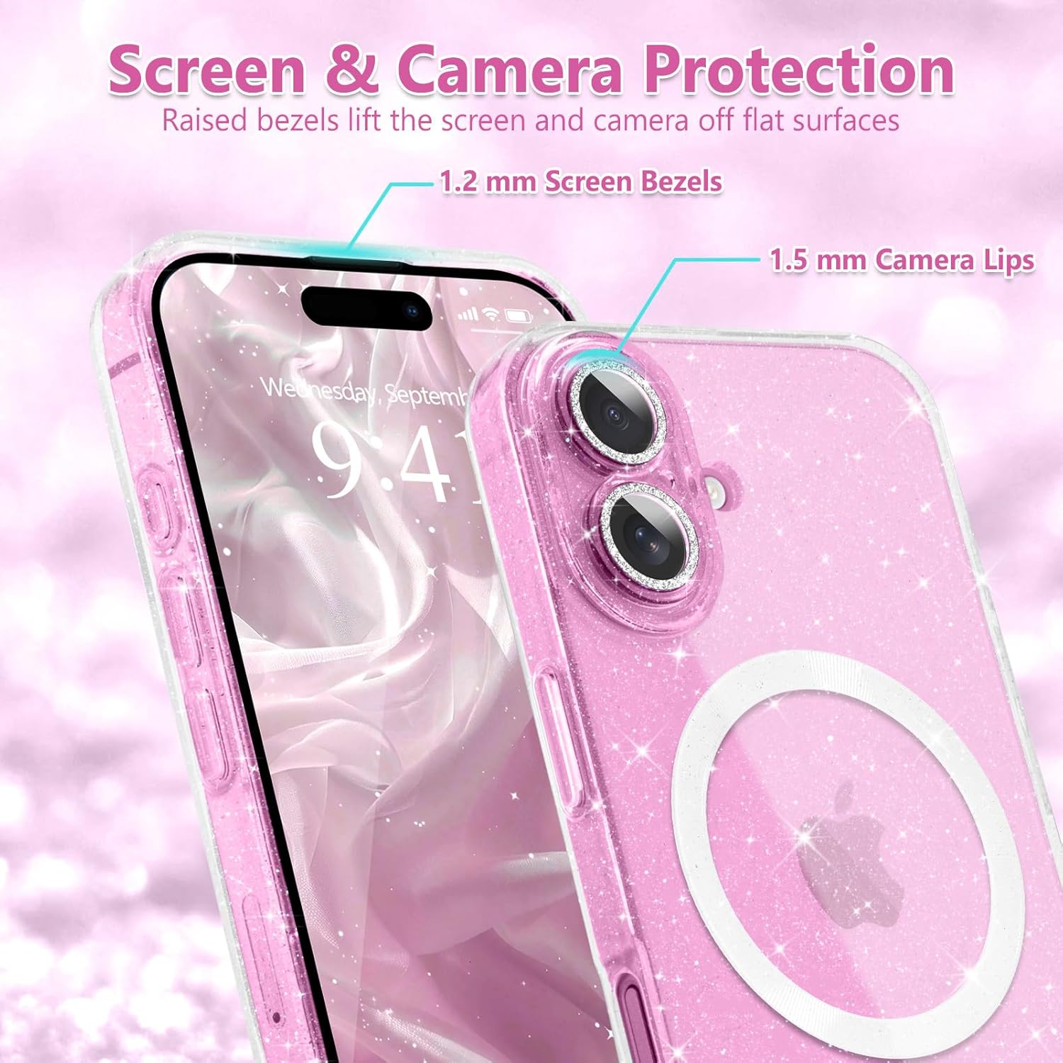 Micoden for iPhone 16 Case for Women Girls, Sparkle Clear Magnetic Compatible with MagSafe Cute Shockproof Full Camera Protection Glitter Soft Silicone Phone Case for iPhone 16, Glitter Clear - Image 4
