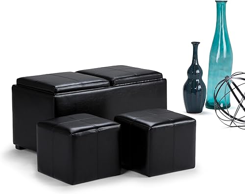 Miniatura 264 de Otomana rectangular de almacenamiento de cuero sintético Simpli Home Avalon., Cuero, Marrón Azul,Marrón Chocolate,Cloud gris,Gris oscuro,Azul