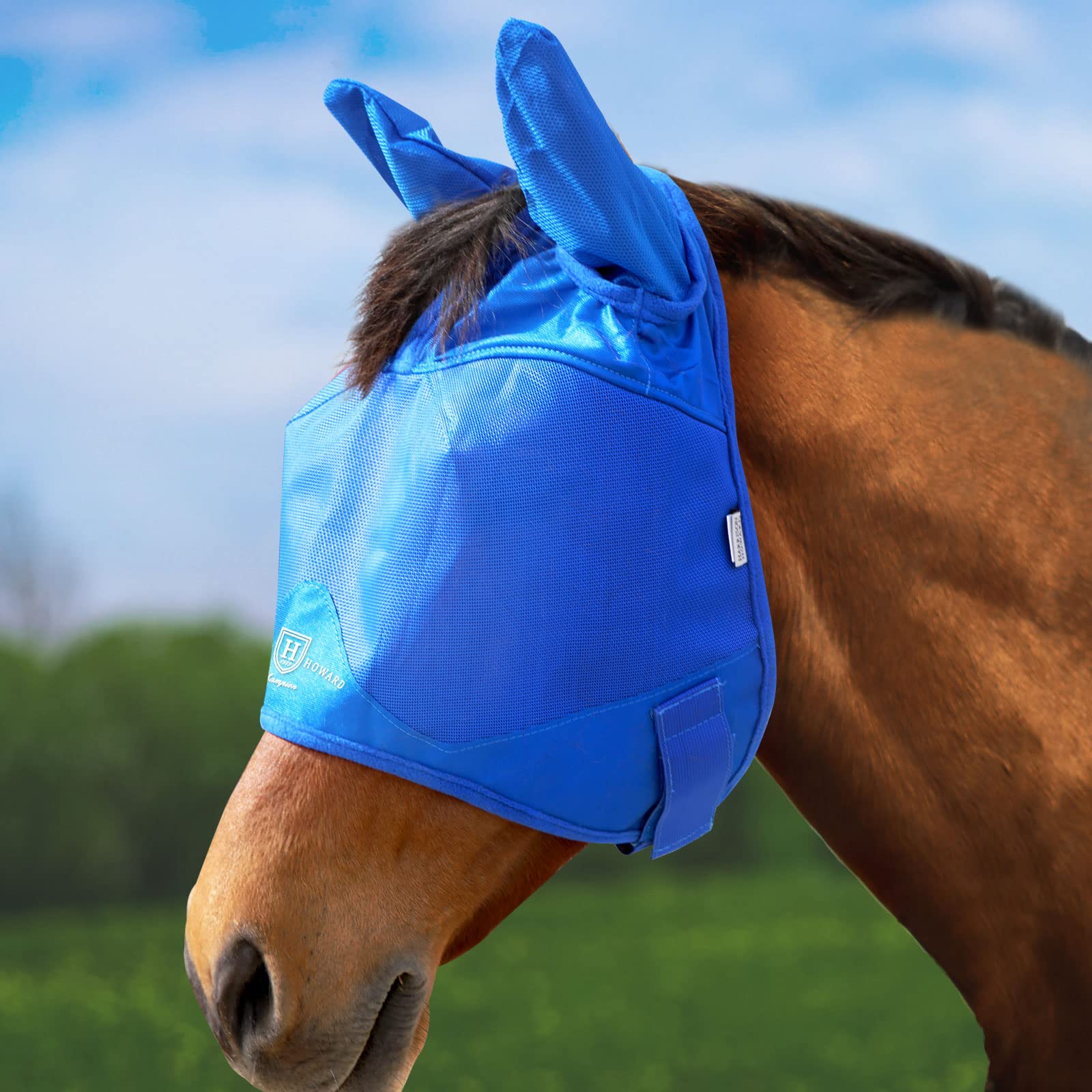 Harrison Howard UV-proof Multi-Function Fabrics Thick Fleece Padding Horse Fly Mask Half Face with Ears Signature Blue Yearling Small