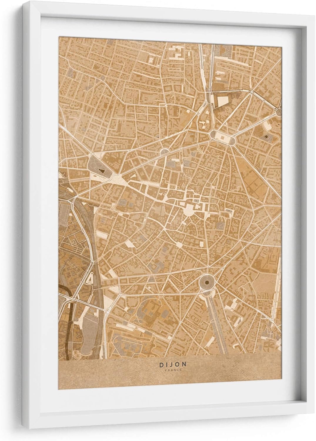 Canvas Lab | Sepia vintage map of Dijon downtown France by Rosana Laiz Blursbyai | 18 x 24 in | Canvas Print Wall Art | Cities, Maps, Minimalist, Travel, Sepia, Retro