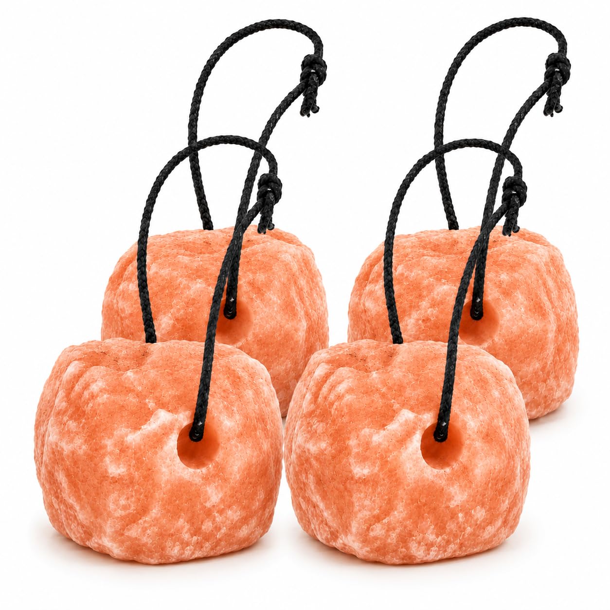 POHS Himalaya-Salz-Leck am Seil je 2,7 kg (4 Stück) für Pferde & Nutztiere - Natürlicher rosa Mineralsalzblock - Salzleck für Ziegen, Hirsche, Rinder & Nutztiere - Langlebiger Himalaya-Salzblock