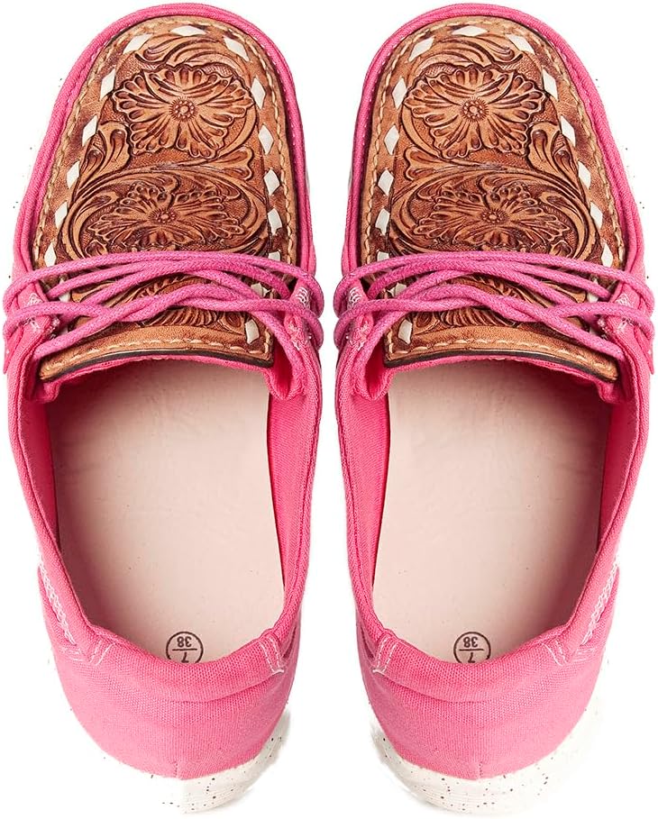 American Darling Hand tooled, carved genuine leather trim lightweight shoe footwear, slip on| Tooled Footwear