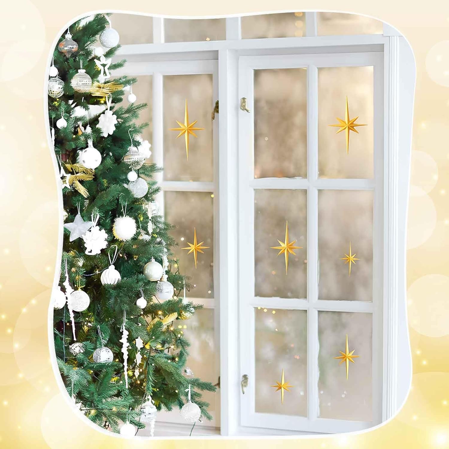 10 Pcs Large Mid Century Decor, Starburst Wall Decor, Vintage Retro 3D Star Wall Sculpture, Easy Install Finish Hangings for Home Office Bedroom, 6 Different Size(Gold)