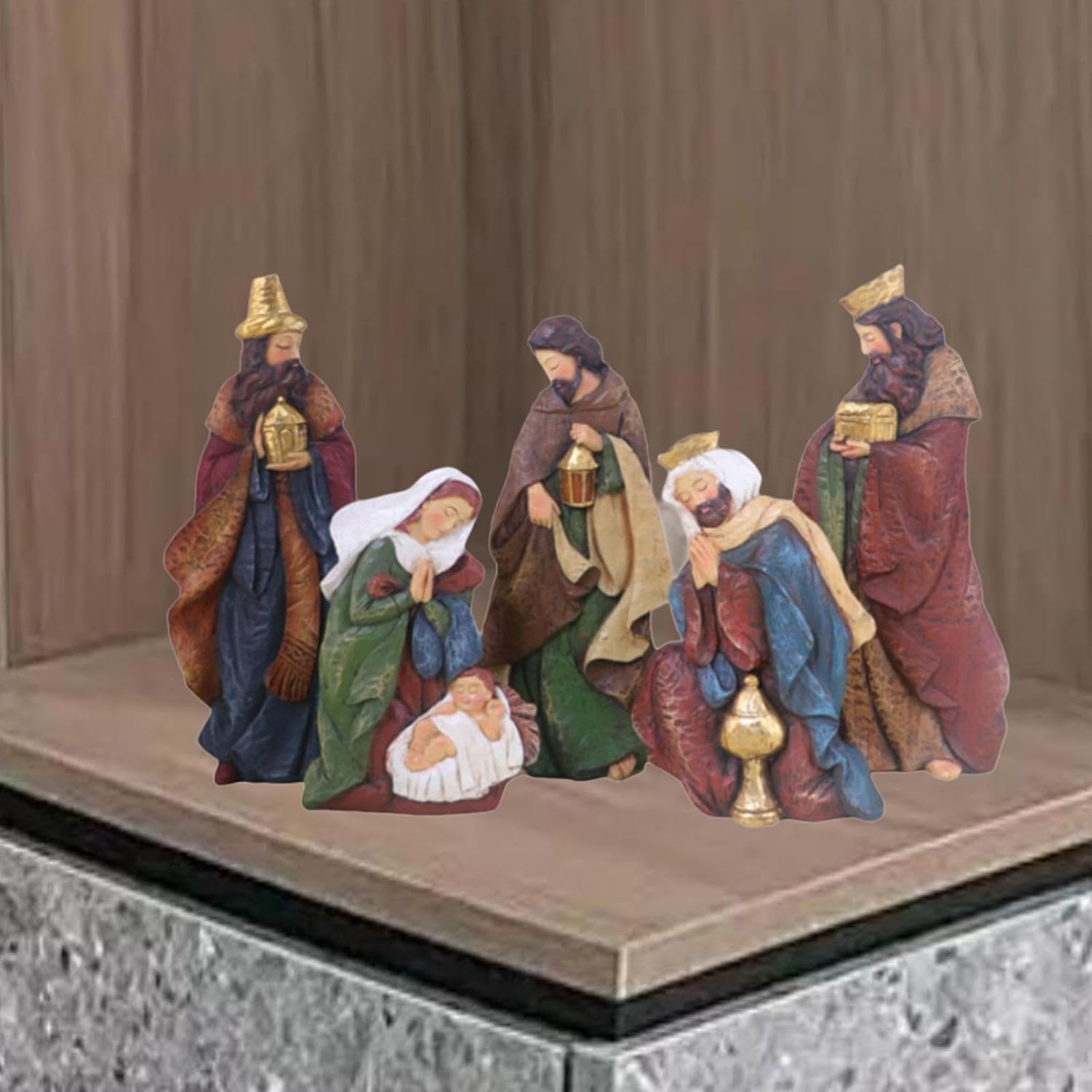 Nativity Scene Ornament Set Religious Jesus Birth Display Resin Figures Table