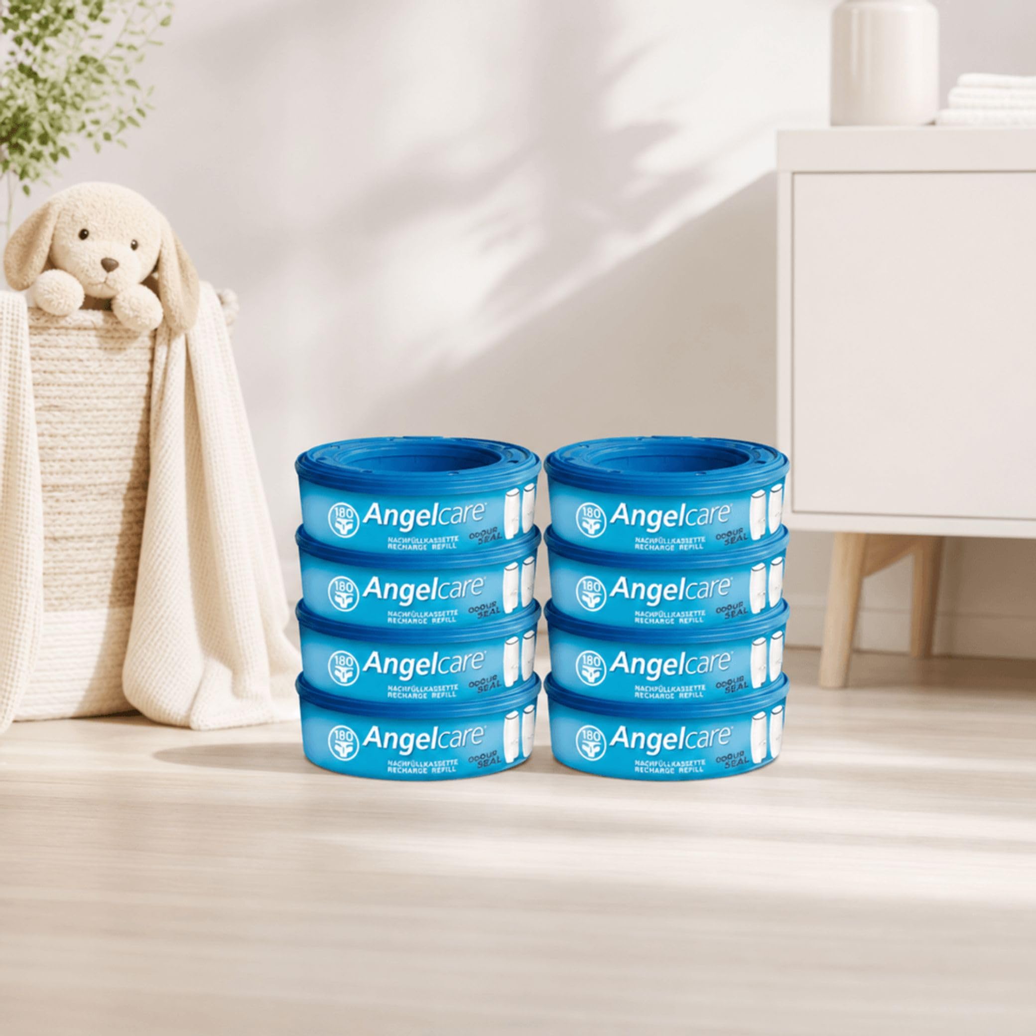 Angelcare 8er-Pack Original Nachfüllkassetten für Angelcare Windeleimer Comfort Plus