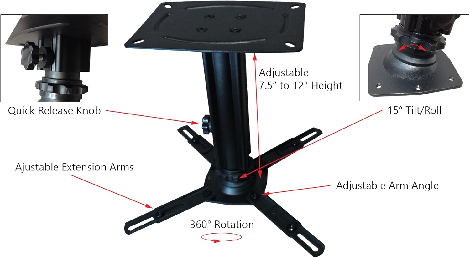 STR-MOUNTMB Silver Ticket Products LCD/DLP Low Profile Universal Projector Mount (7.5" to 12" Adjustable)