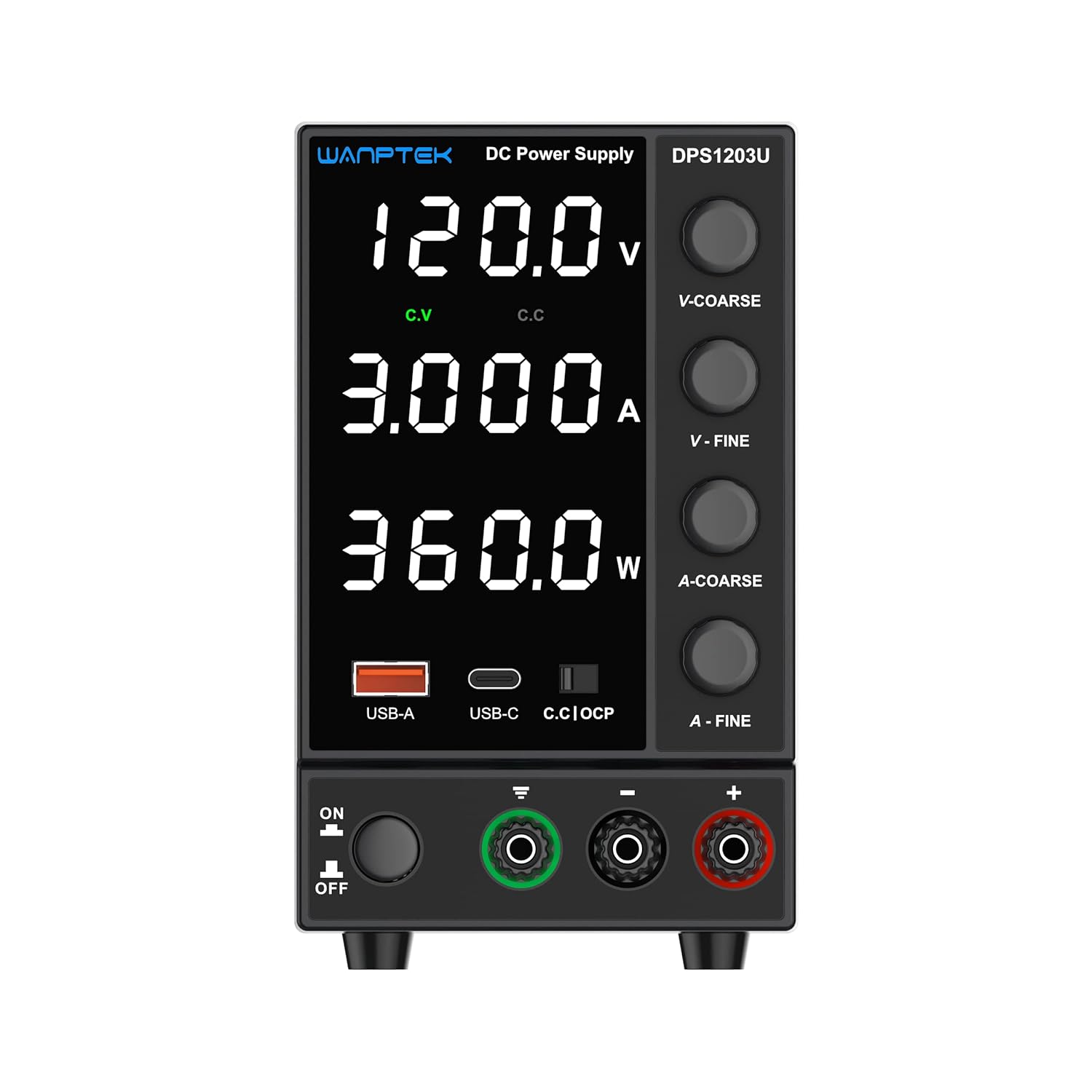 DC Power Supply Variable, Adjustable Switching Regulated Power Supply (0-120 V 0-3A) with Encoder Coarse & Fine Adjustments Knob, Bench Power Supply with USB & Type-C Quick-Charge Interface