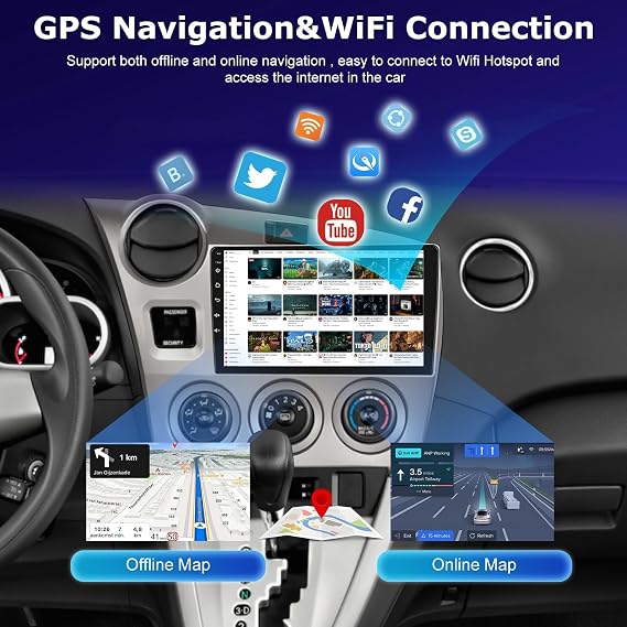 [4+64G] Upgrade Car Stereo for Toyota Matrix 2009-2014: 9 inch IPS Touchscreen Android Radio - Wireless Carplay & Android Auto, 5G/WiFi, Custom Homepage, Multiple UI, DSP/EQ, SWC + AHD Backup Camera