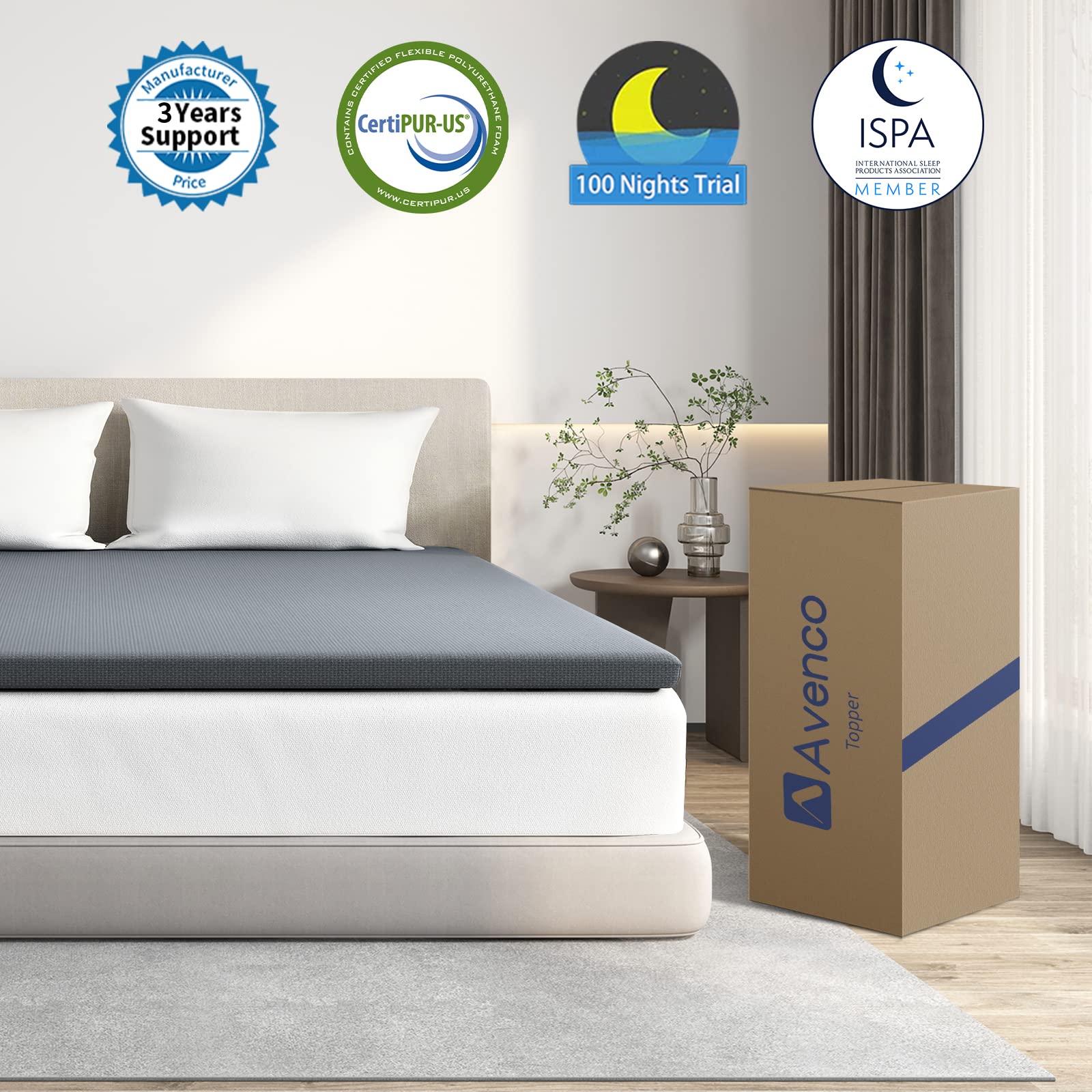 2 Inch Full Mattress Topper, Avenco Full Cooling Memory Foam Topper