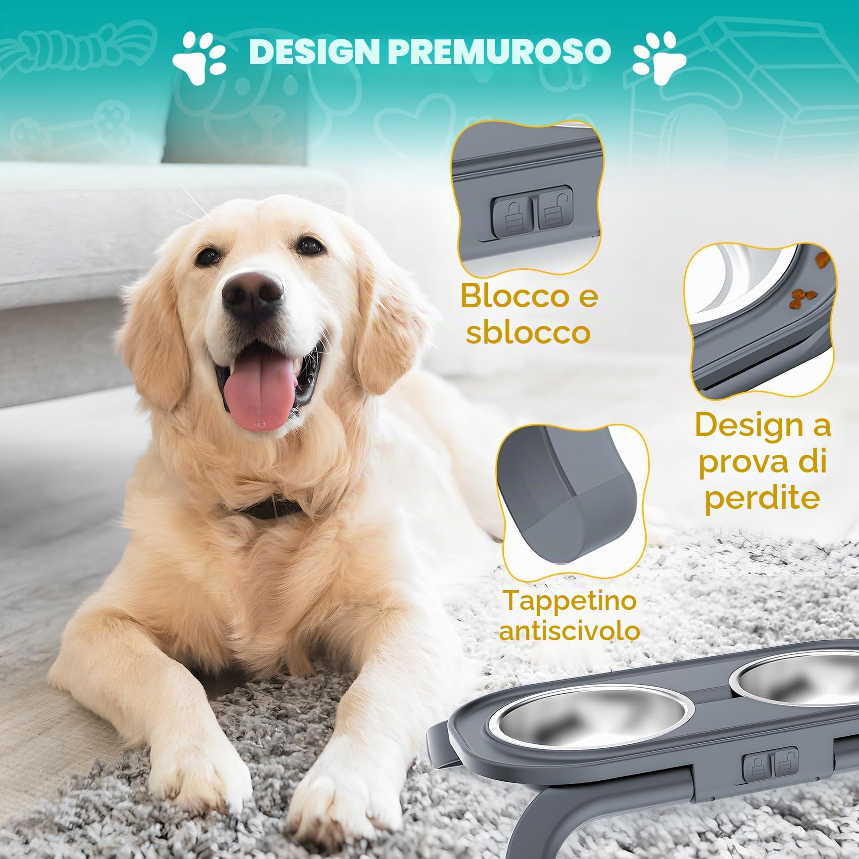Carehabi Ciotola rialzata per cani e gatti, con piedini antiscivolo, ciotola per il cibo per gatti e cani
