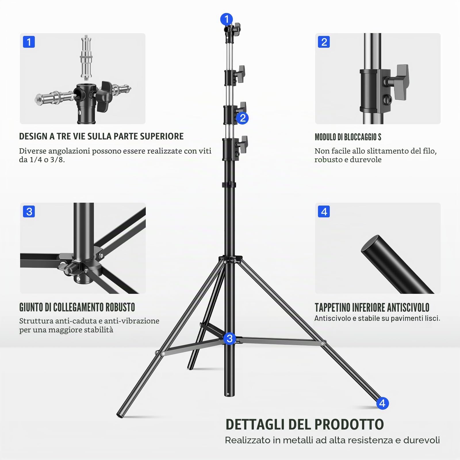 Soonpho 410cm Pro Stativo Fotografico Supporto Resistente per Luce Light Stand Treppiede per lampada Pro Spring, 410 cm, in alluminio, 4,1 m, altezza massima 15 kg
