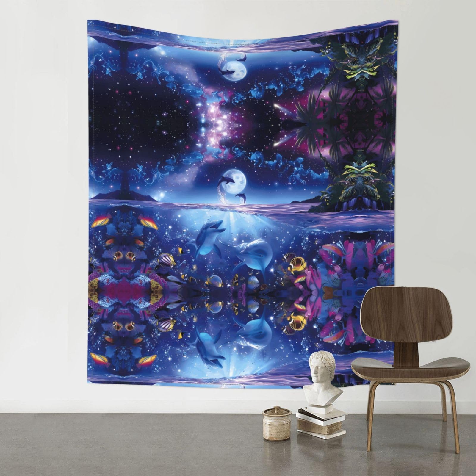 YYHHAOFA Colorful Starry Sky Ocean Dolphin Prints 60x51in Wall Tapestry – Durable Polyester Throw for Dorm, Beach, & Home Decor