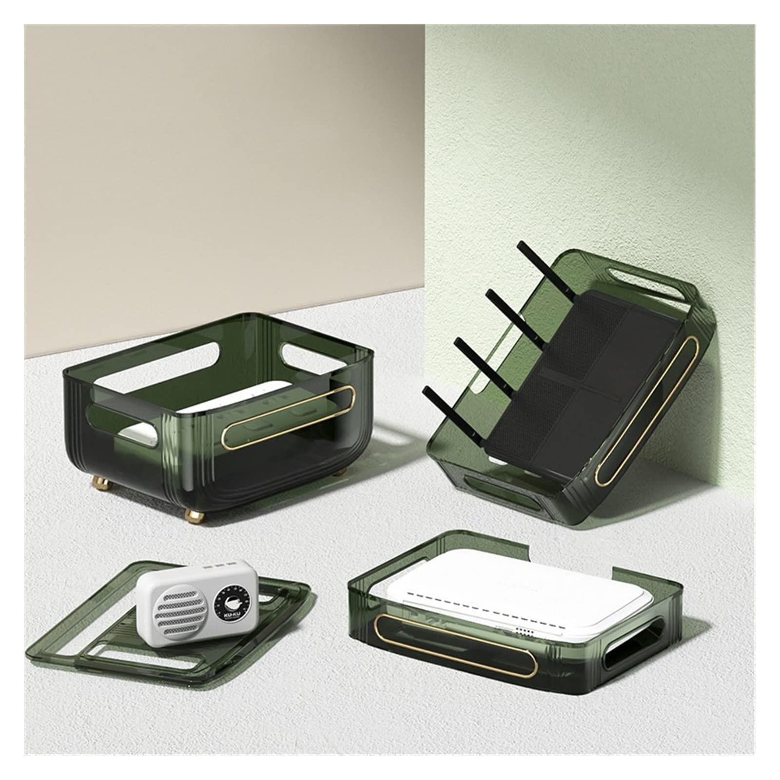 Scatola Nascondi Cavi Presa for Cavo Rack Set-Top Box TV Wireless WiFi Finitura Scatola di immagazzinaggio Router casa Camera da Letto Soggiorno Scatola di Gestione dei Cavi(Green)