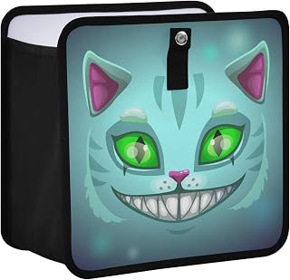 Cheshire Cat Green Eye Car Trash Can Foldable Hanging Car Trash Bag BinFantasy Scary Laugh Cat Auto Garbage Can Leak-Proof Car Organizer(Large)