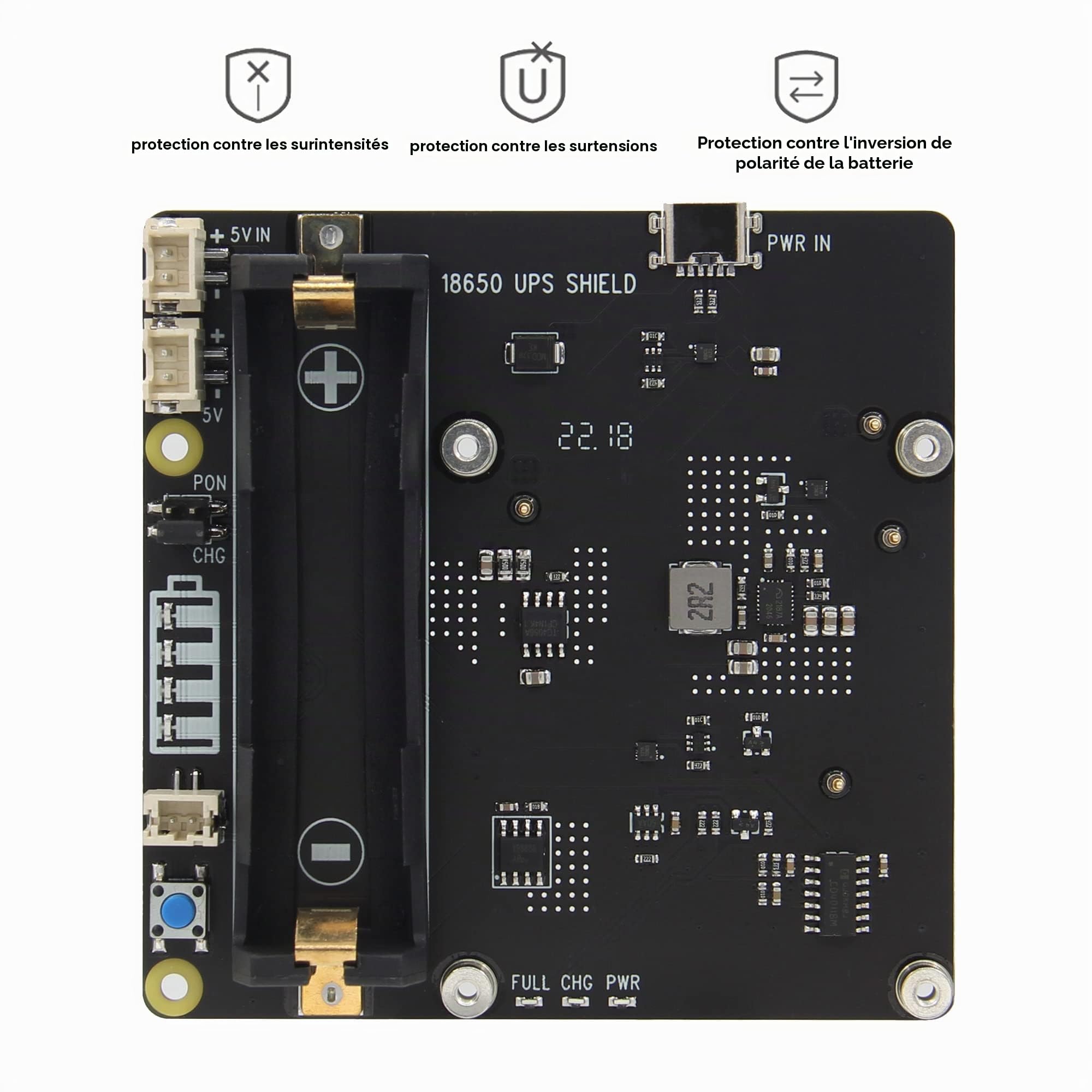 Geekworm X703 18650 UPS Shield Hat for Raspberry Pi 4 8GB/4GB/2GB Only | Ultra-compact, Auto Power On, NOT supports software safe shutdown, NOT included RPi4 or Batteries