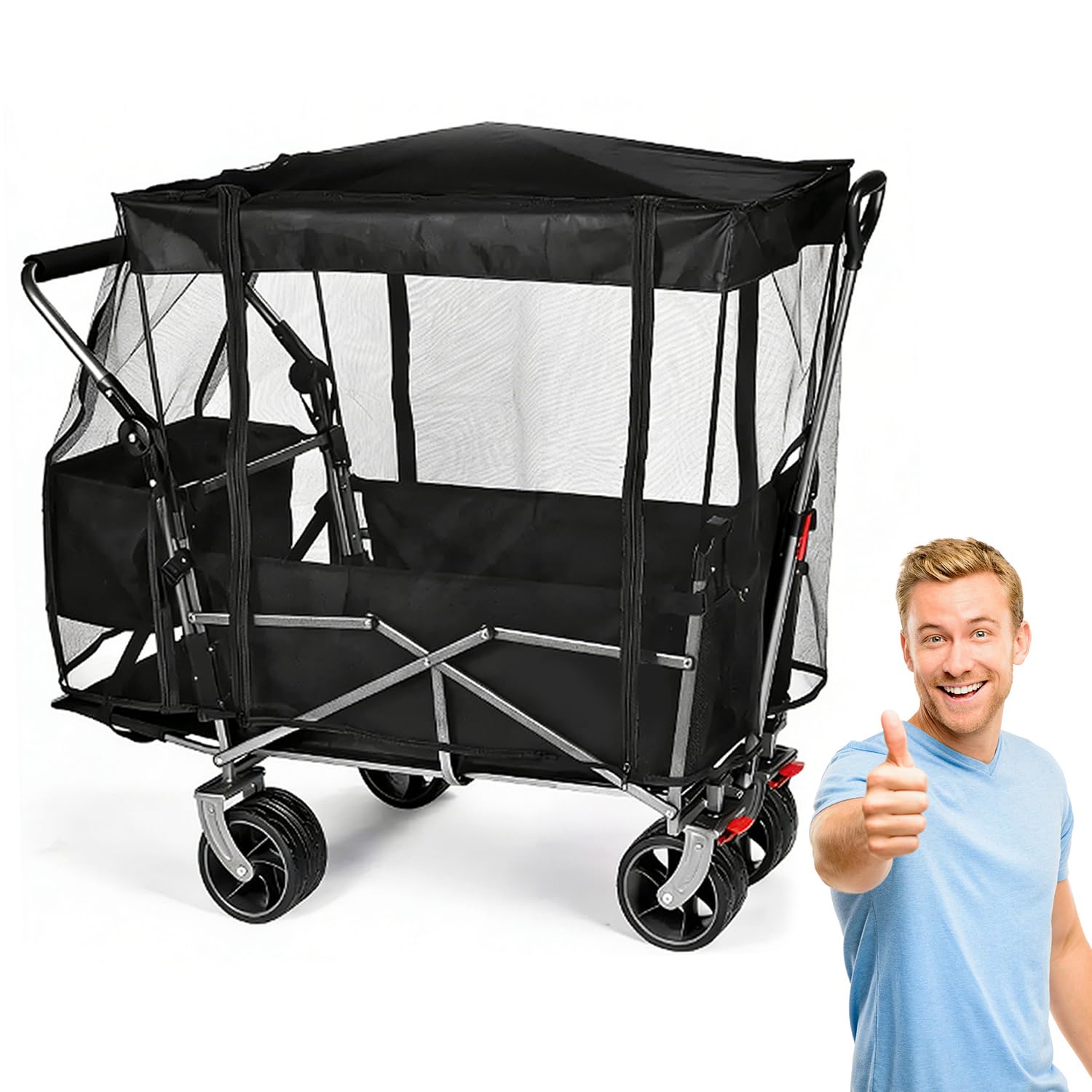 Fliegengitter Moskitonetz Bollerwagen, Moskitonetz Abdeckung Bollerwagen, Sonnenschutz Fliegennetz Bollerwagen, Insektenschutz für Transportwagen faltbar, für Picknick, Camping, Wagon, Kinderwagen