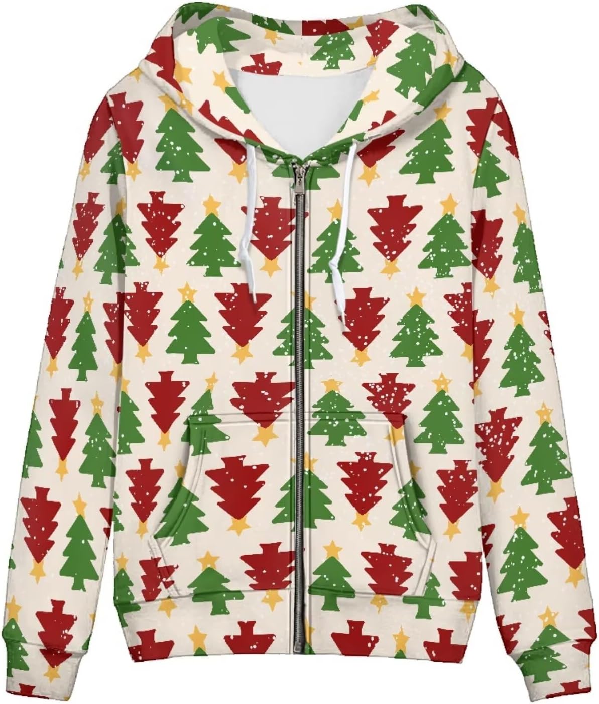 Forchrinse Christmas Zip Up Hoodies for Women Oversized Long Sleeve Sweatshirt Casual Drawstring Hooded Jackets with Pocket