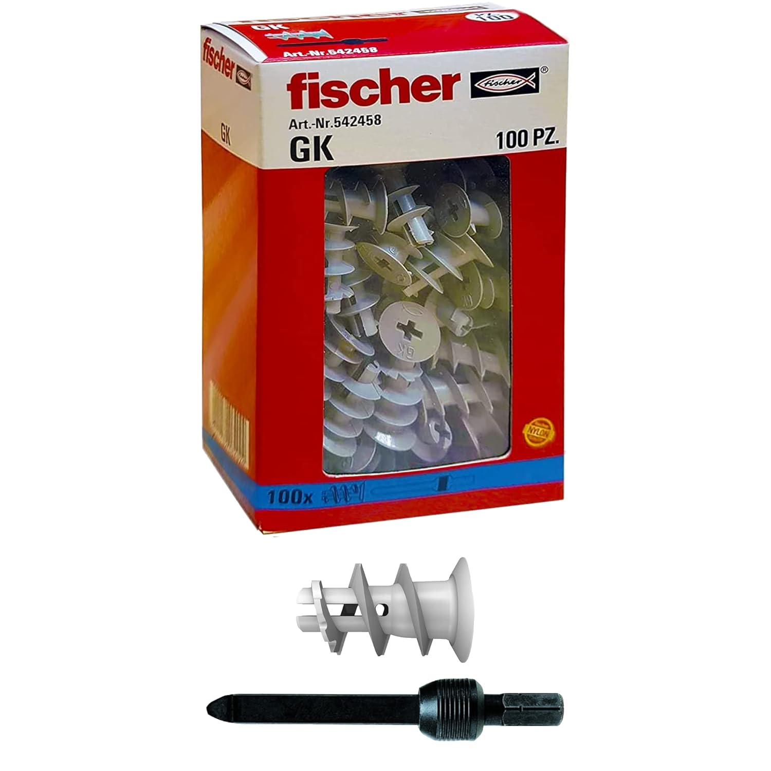 Fischer 542458 Dowel for Plasterboard GX, Grey, Set of 100 Pieces