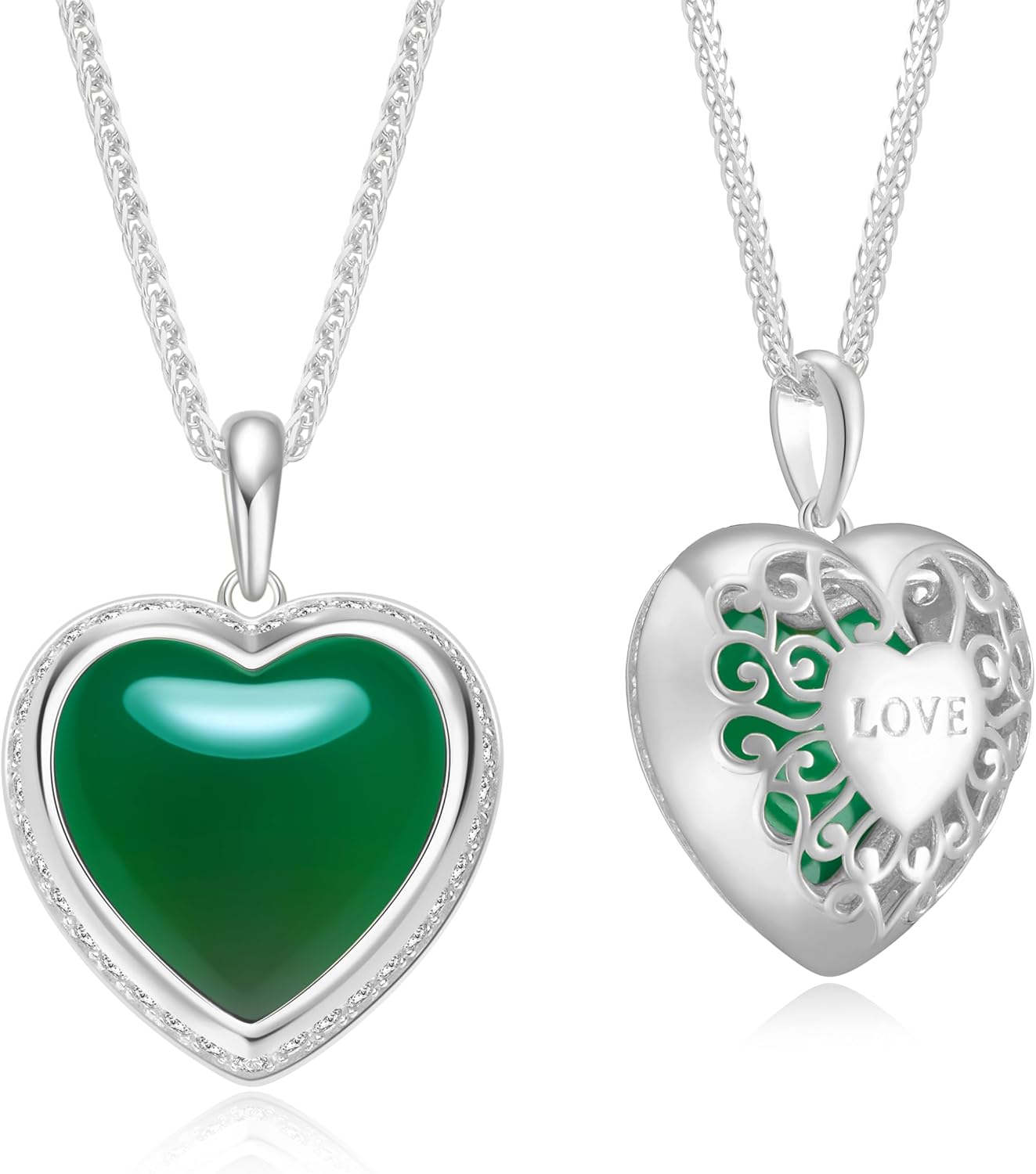 Heart Pendant Necklace for Women S925 Sterling Silver Natural Agate Jewelry Gift fo...