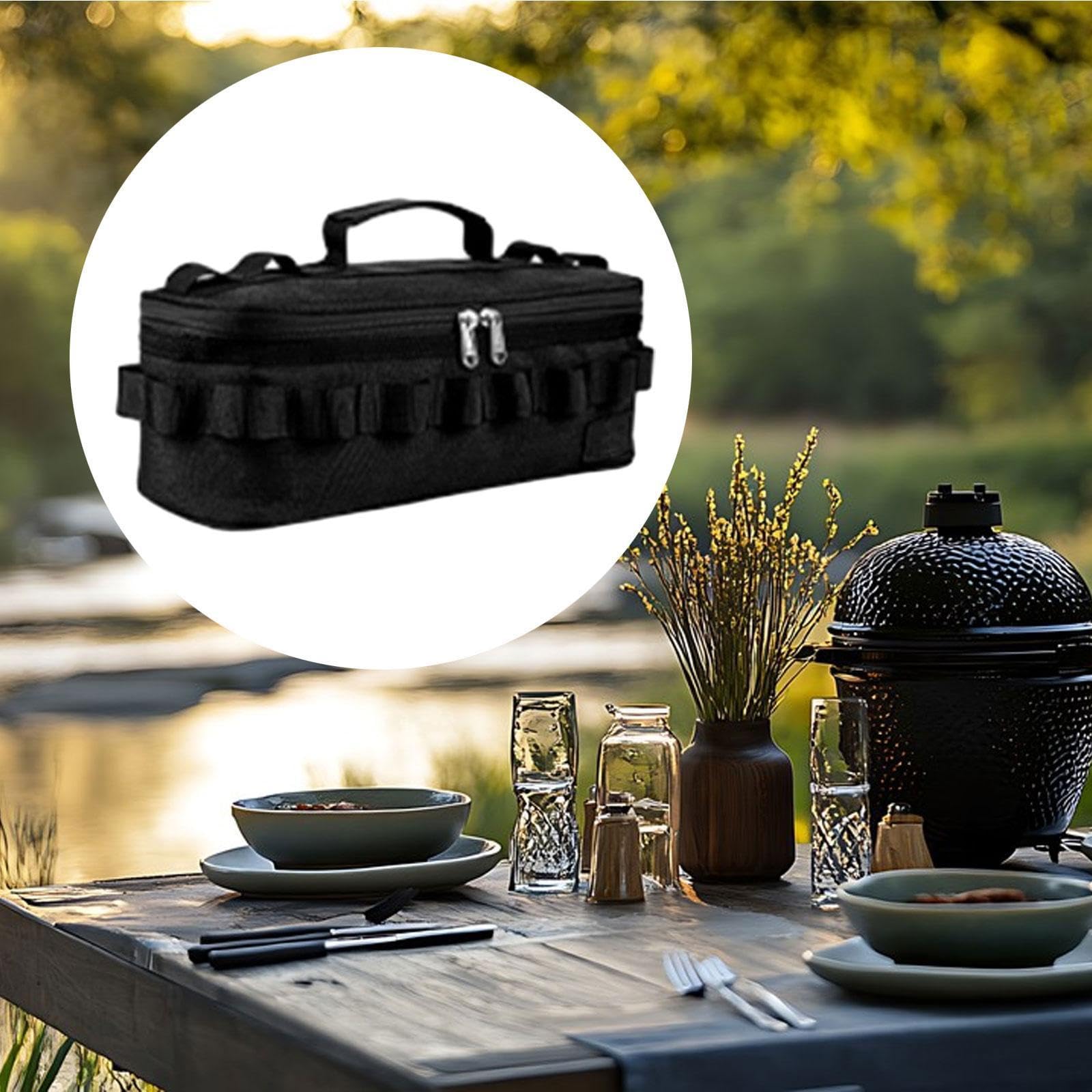 rockible Camping Kitchenware Tableware Storage Bag Camp Organizer Cooking Utensils for Family Reunions Party Holidays Yard, Black