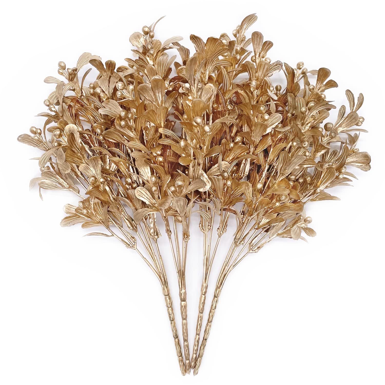 MAKINGTEC 4 Pack Artificial Plants Golden Flowers, for Decoration Plastic Fake Plant Bush Grass Fern Bushes Faux Shrubs Greenery Indoor Outside Planter Vase Filler Festival Home Garden Decor