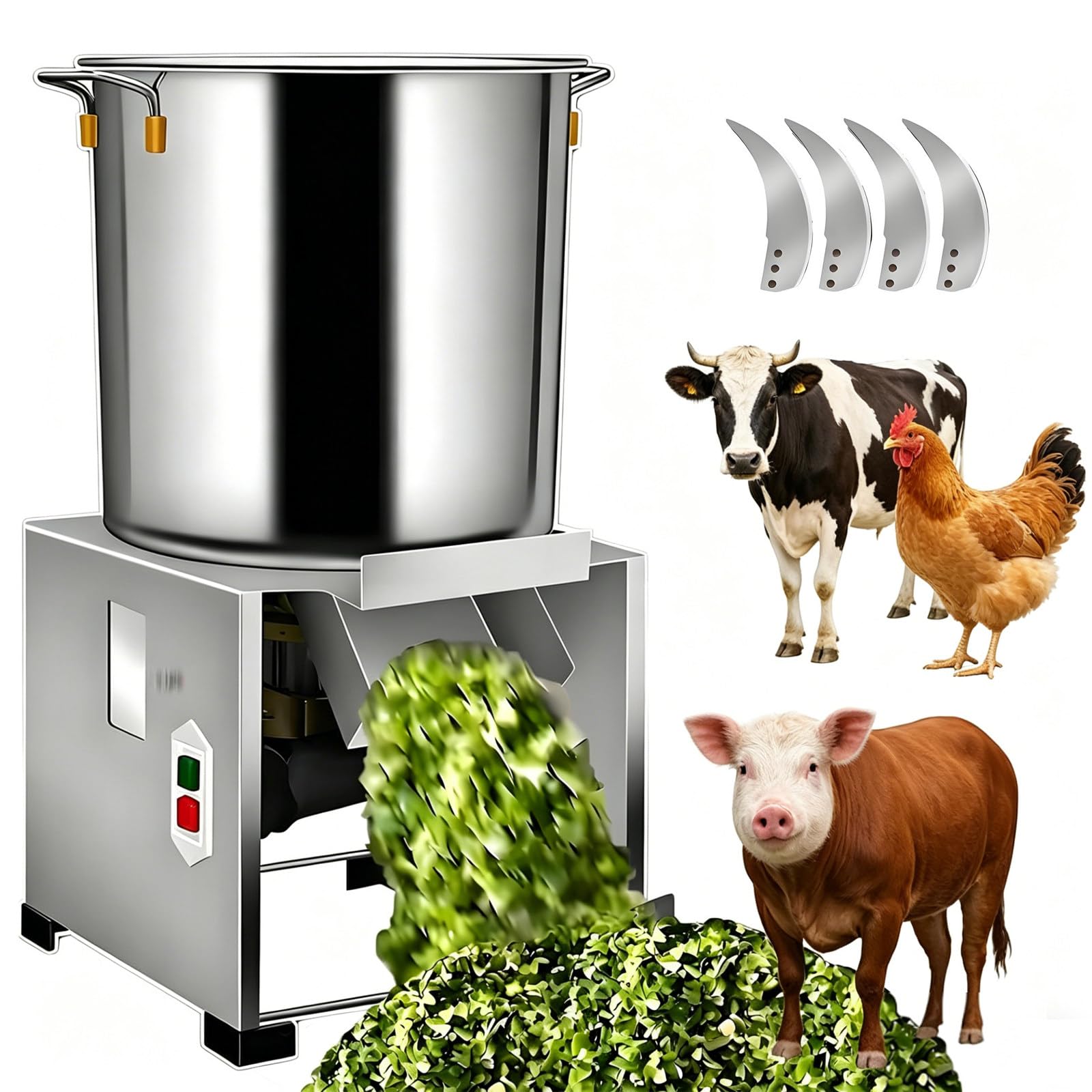 Picadora Eléctrica Profesional de Carne y Verduras, Trituradora 3500 RPM 120 kg/h, Trituradora De Alimentos de Acero Inoxidable con 4 Cuchillas para Aves, Pienso y Uso Agrícola 1500W