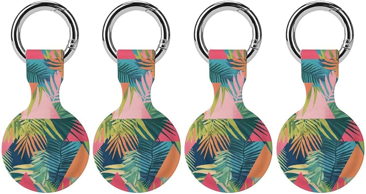 80S Triangles and Palm Trees Funny Cover Compatible with AirTag Case Protector GPS Tracker Holder with Keychain