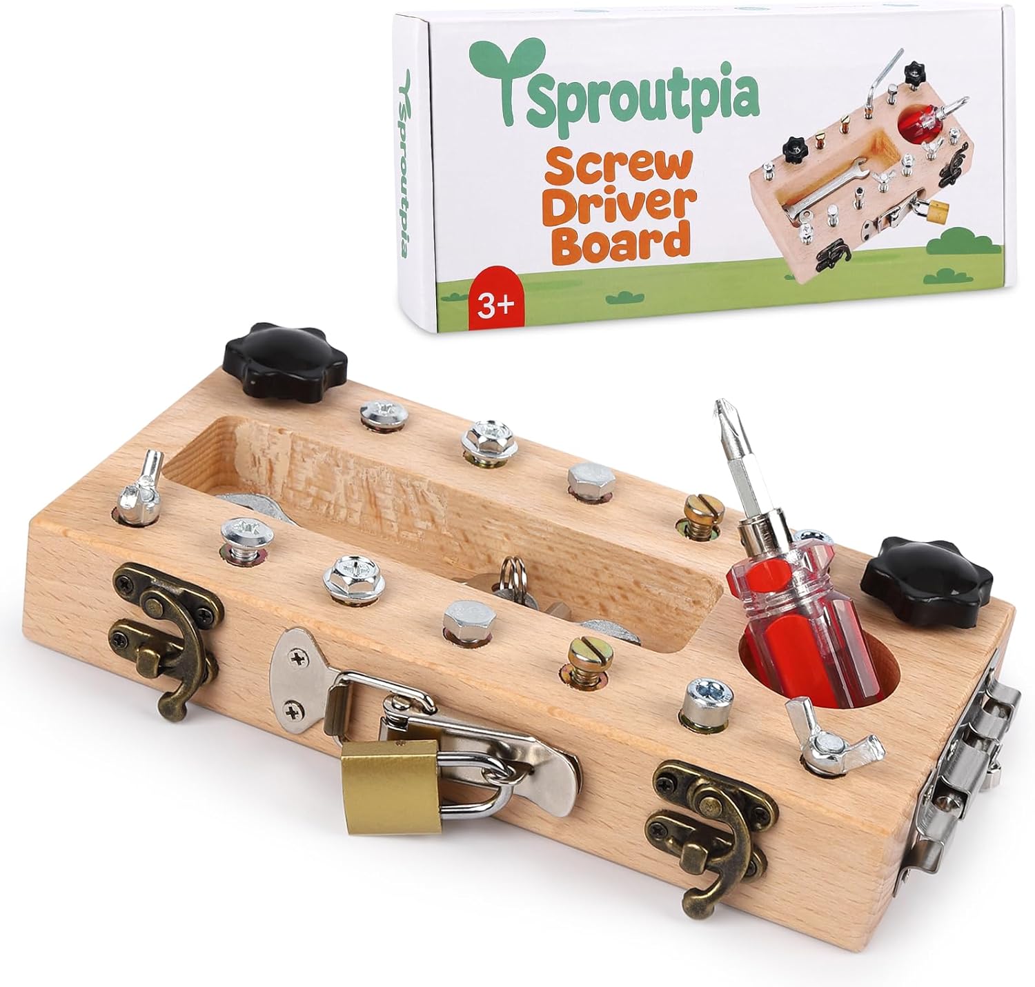 Screwdriver Board Set Montessori Toys for 3 Year Old,Wooden Screw Driver Activities Board, Fine Motor Skills & Sensory Development Toy