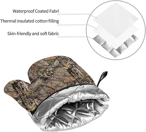 Miniatura 4 de Juego de 4 manoplas de horno y soportes para ollas de camuflaje de camuflaje, guantes resistentes al calor para cocina, hornear, asar a la parrilla,