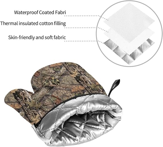 Camo Camouflage Forest Oven Mitts and Pot Holders Set of 4, Oven Mittens and Potholders Heat Resistant Gloves for Kitchen Cooking Baking Grilling BBQ