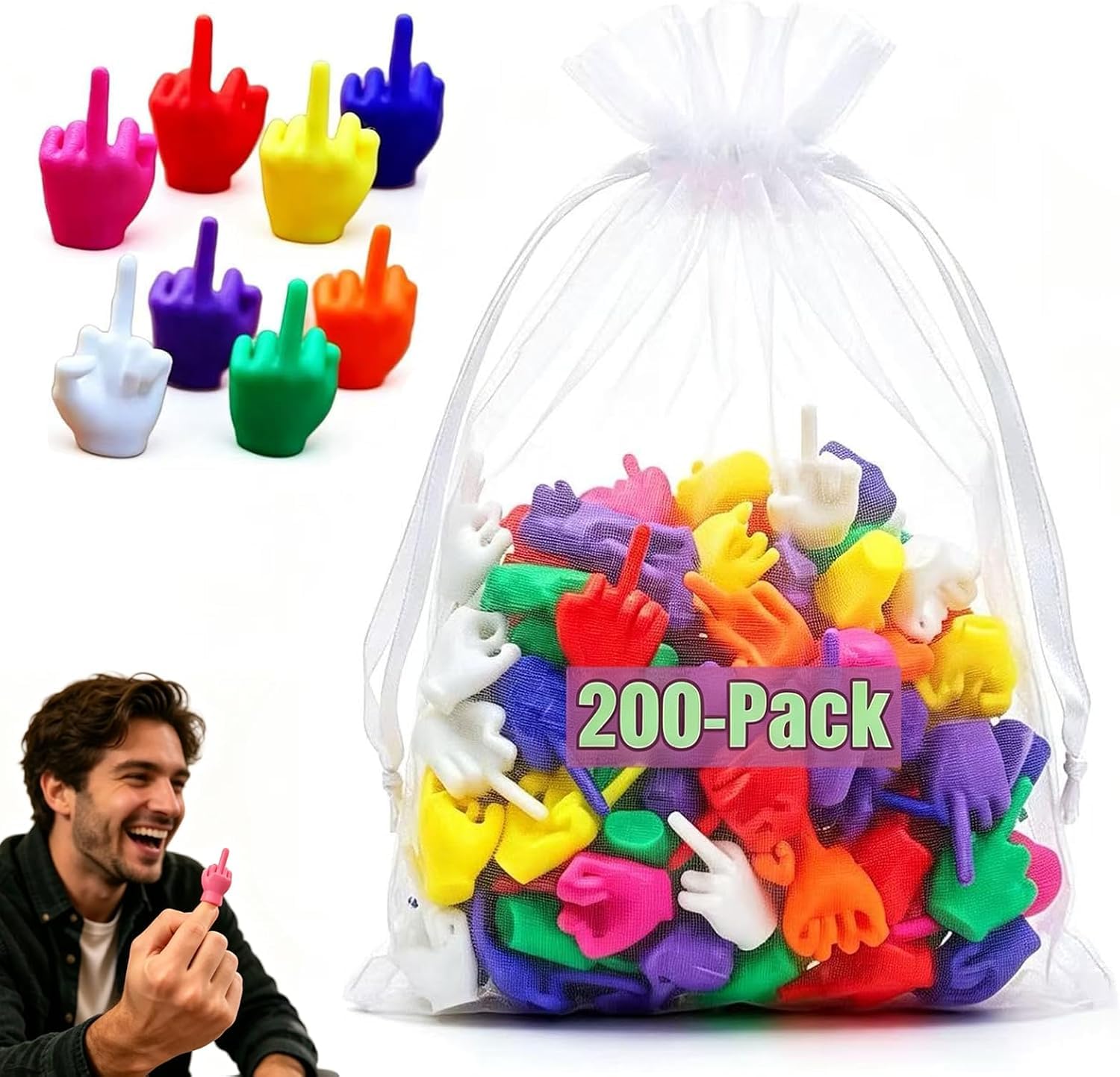 Mini Middle Fingers, 50/100 PCS Colorful Flip the Bird Tiny Hands Gag Gift Adult Christmas White Elephant Stocking Stuffers Party Favors Office Prank Desk Decor (200PCS)