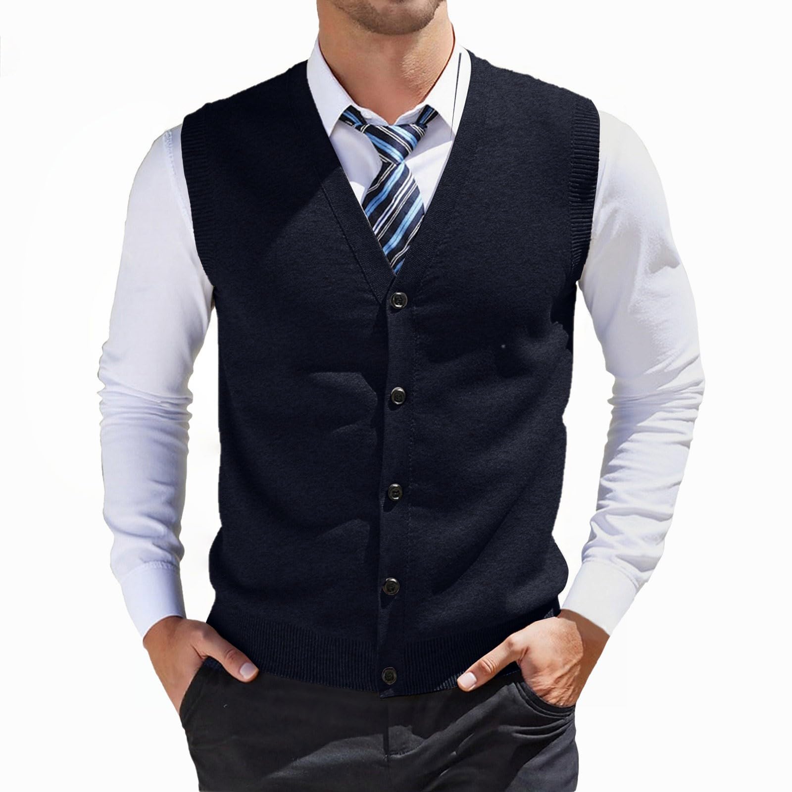 Chaleco de punto para hombre de moda casual versátil todas las estaciones 5