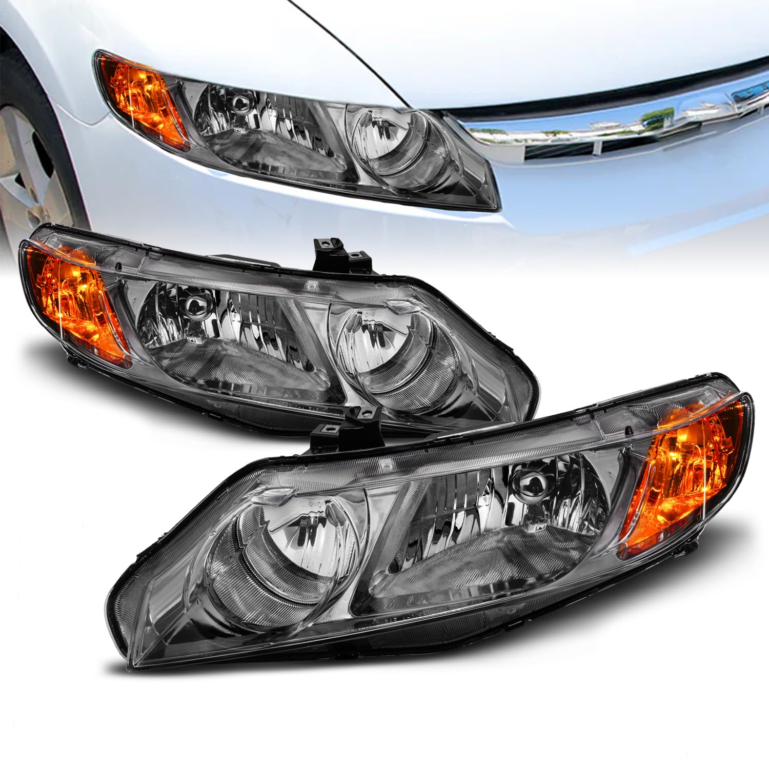 AmeriLite Black Chrome Headlight Set