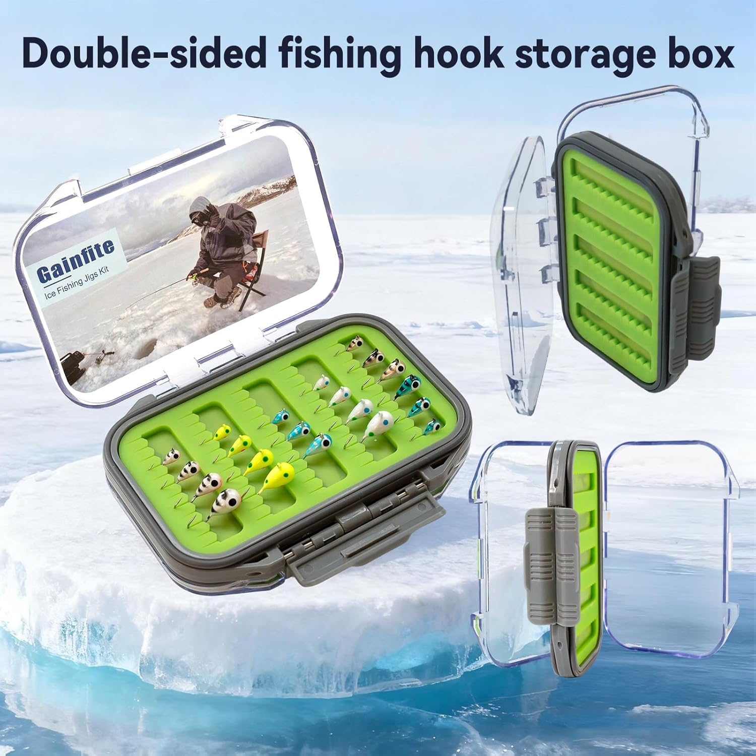 Tungsten Ice Fishing Jigs Kit, 15/21/30/45-Piece 3.2/4/5/6mm Glow in Dark Tear Drop Lures with 2-Sided Waterproof Tackle Box - Walleye/Perch/Crappie Jigs for Cold Water