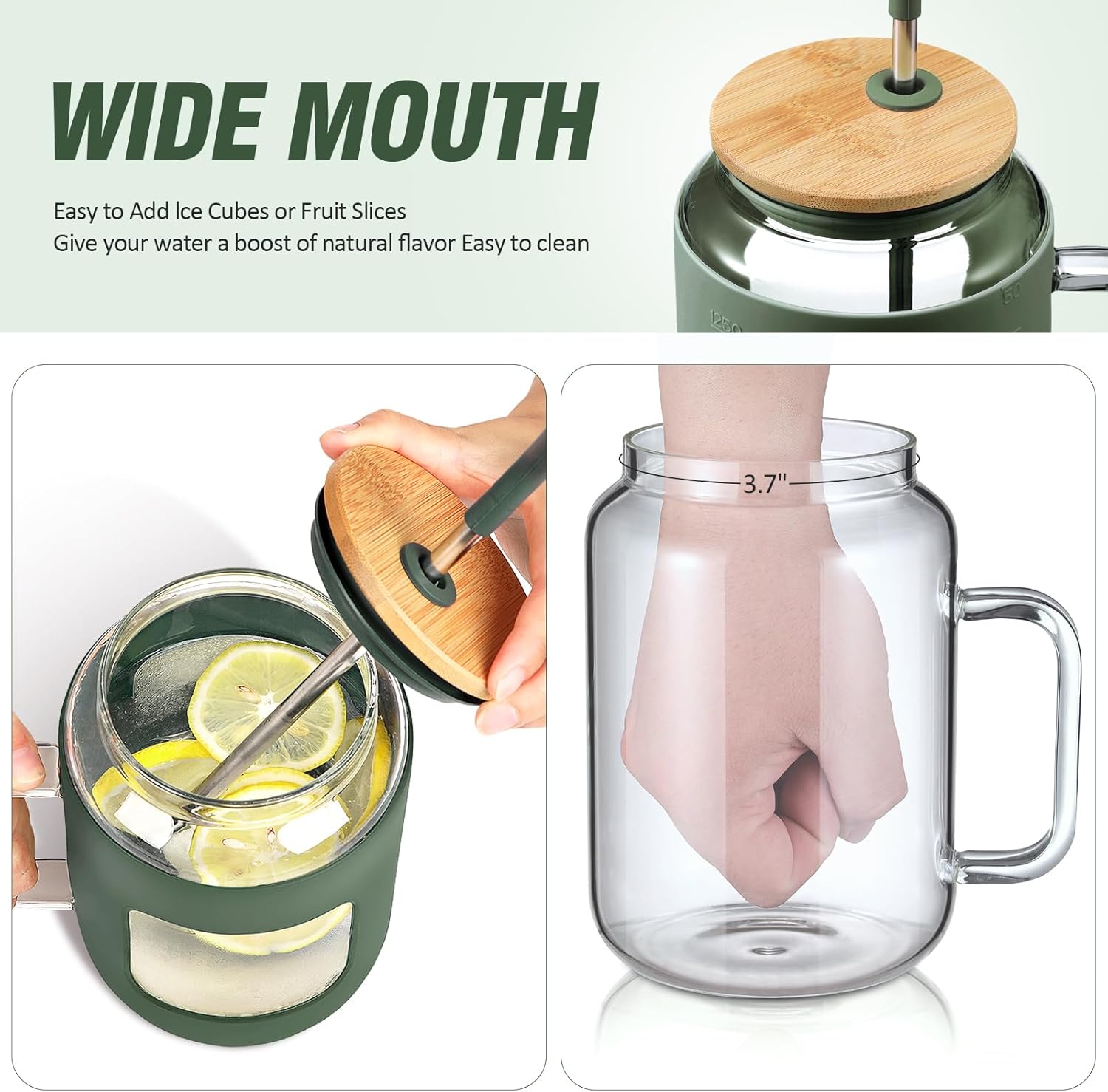 40 oz Glass Tumbler with Straw and Lid & 50 oz Glass Water Bottles with Silicone Sleeve Bundle