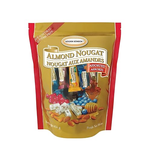 Miniatura 14 de Golden Bonbon Surtido de caramelos de turrón de almendras, mezcla suave y crujiente, sin gluten, certificado Halal, sin sabores artificiales, 6