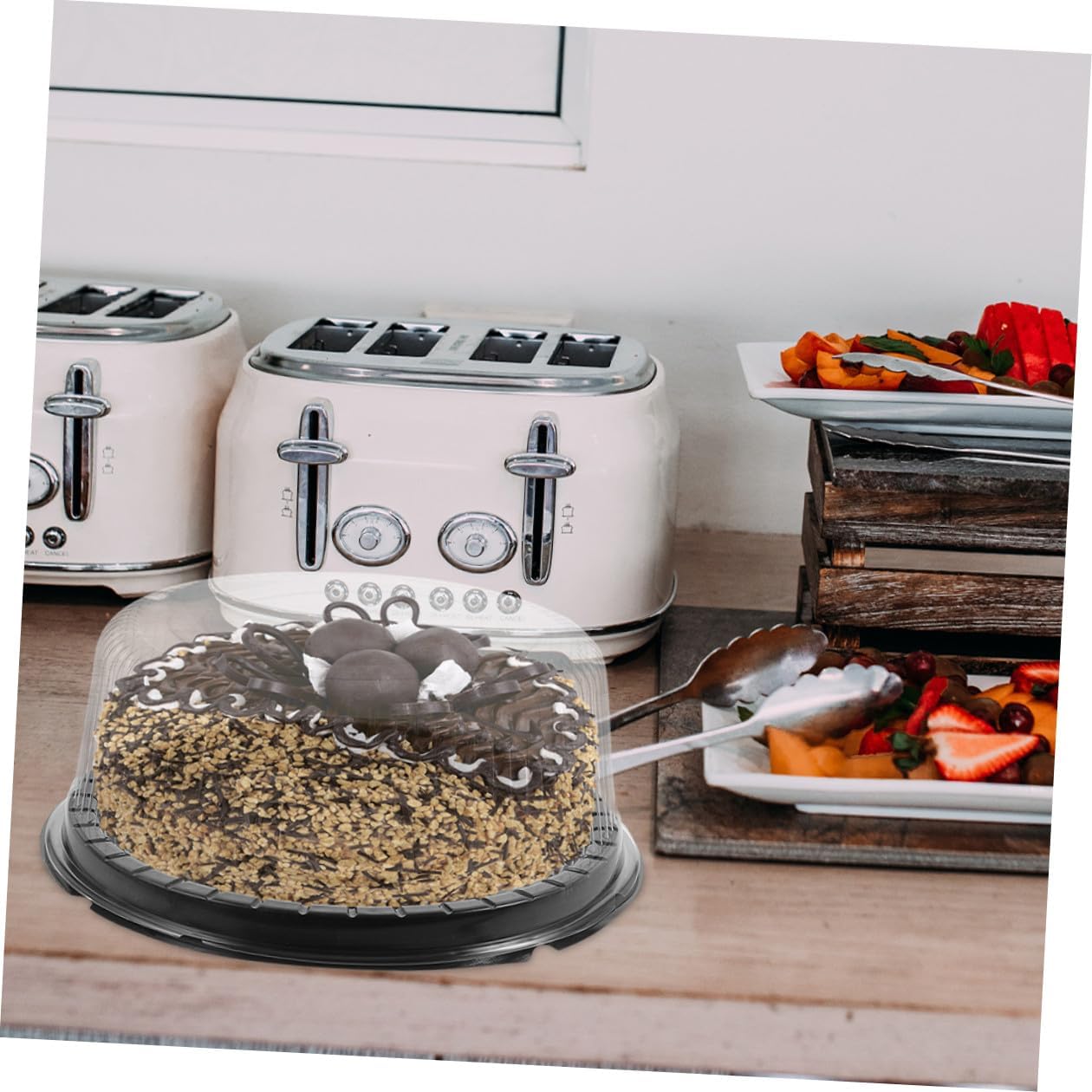 KALLORY 20pcs 8-inch round Cake Boxes with Lids Plastic Cake Carrier Container for Baking Transport and Storage Black Packaging